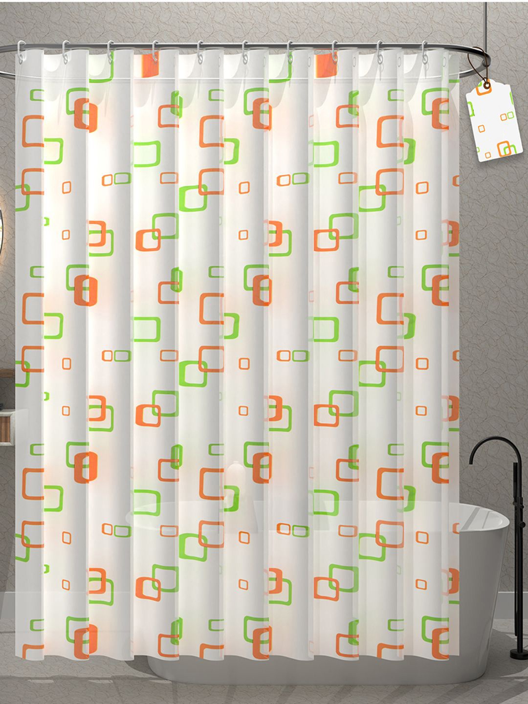 

Kuber Industries Green & Orange Coloured 3 Pieces Printed Shower Curtains