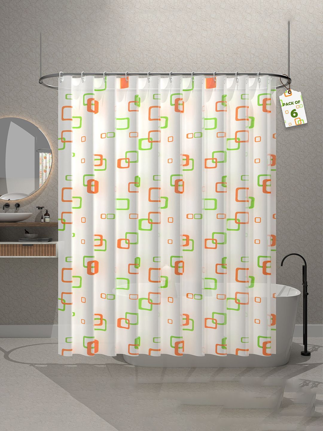 

Kuber Industries Green & Orange Coloured 6 Pieces Printed Shower Curtains With 12 Rings