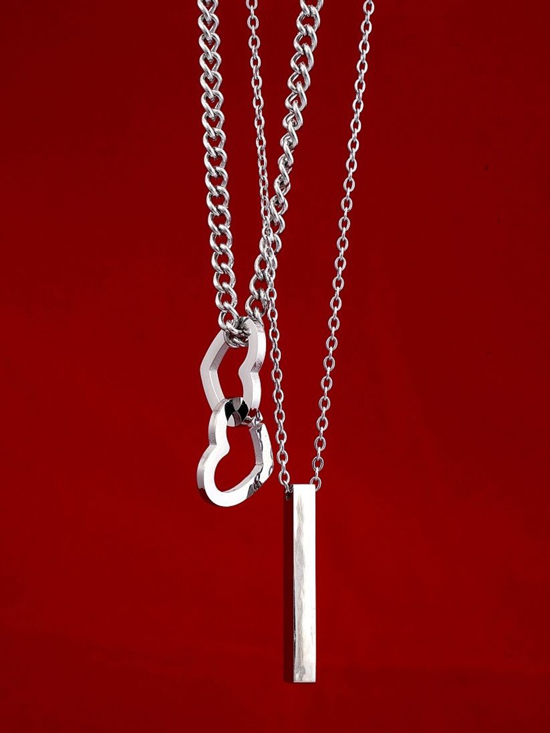 

V FASHION JEWELLERY Sliver-Plated Heart-Charm Pendant With Chain, Silver