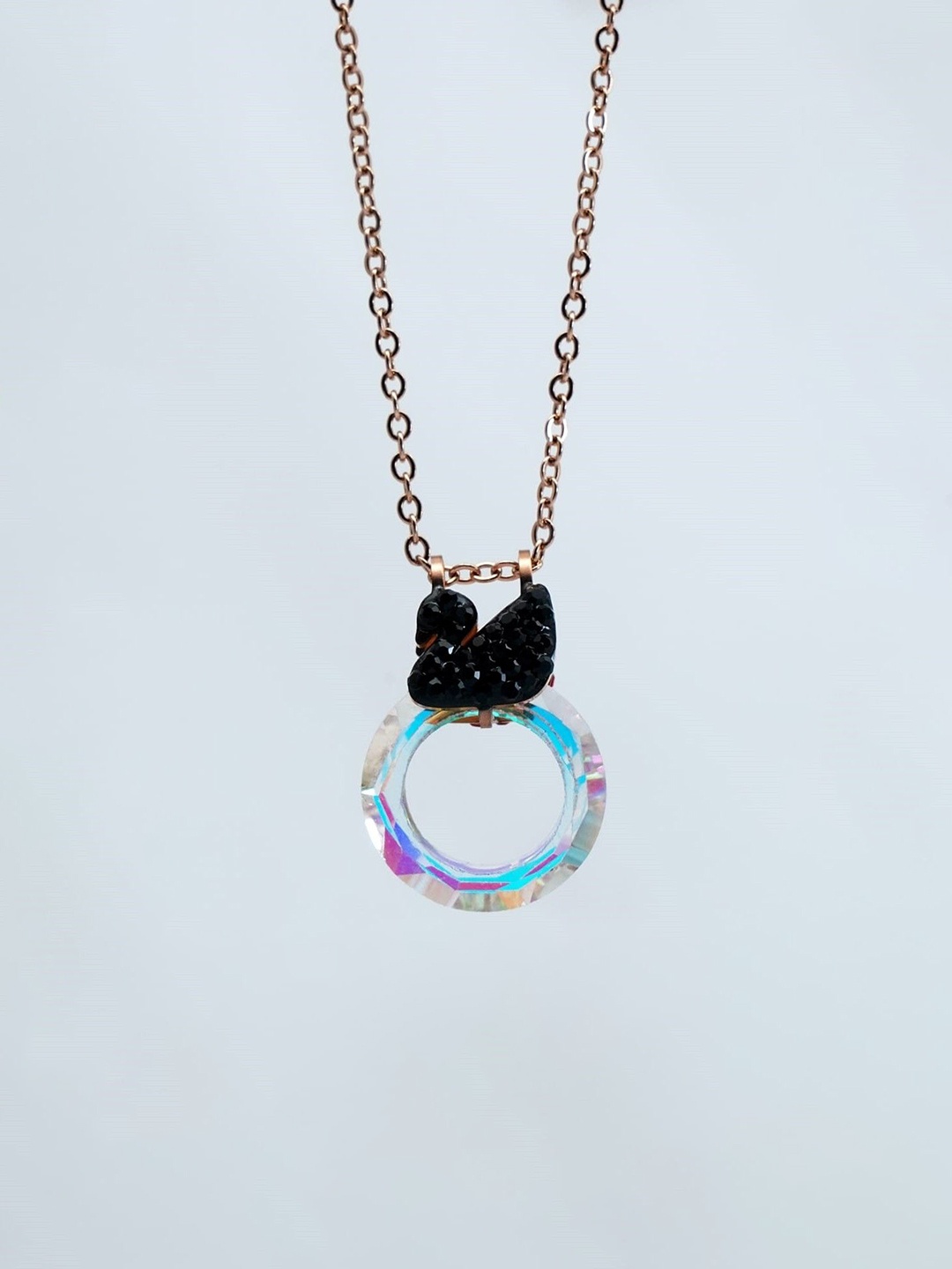 

V FASHION JEWELLERY Rose Gold-Plated Stainless Steel Stone Studded Pendant With Chain