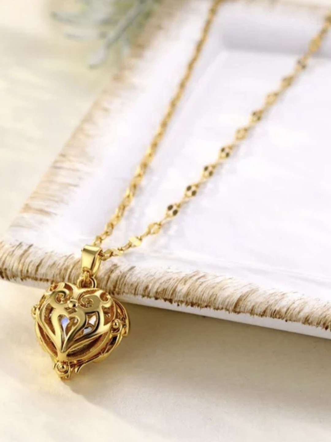 

V FASHION JEWELLERY Gold Plated Stainless Steel CZ Heart Shape Pendant With Chain