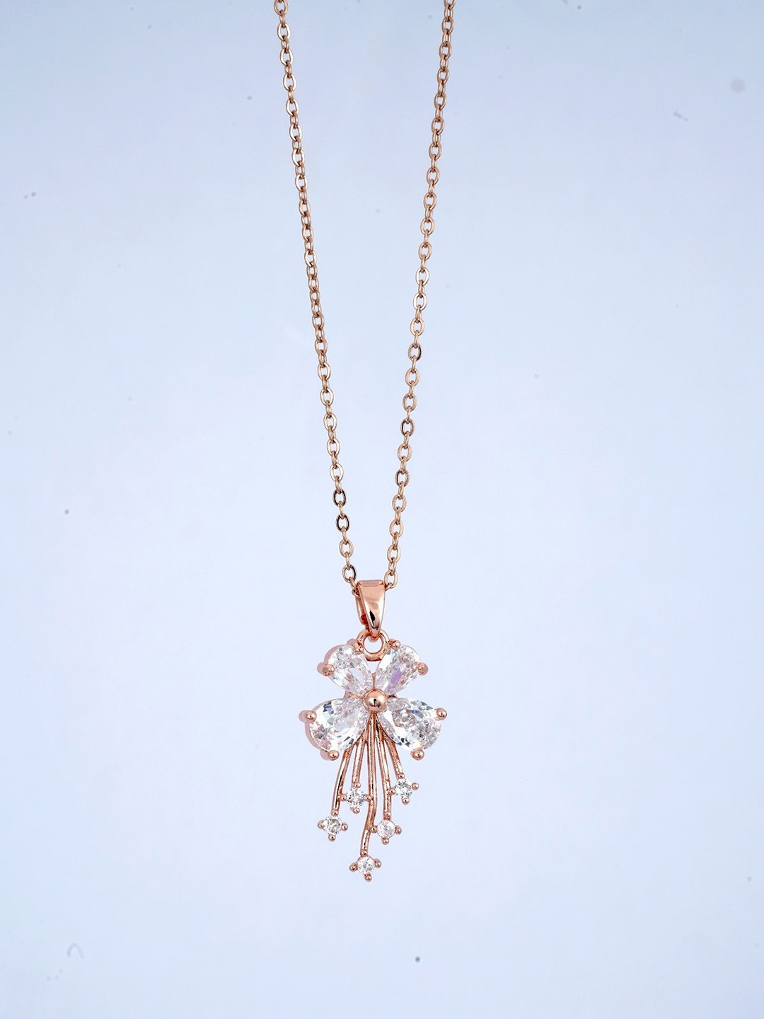 

V FASHION JEWELLERY Rose Gold-Plated Stainless Steel Floral-Charm Pendant With Chain