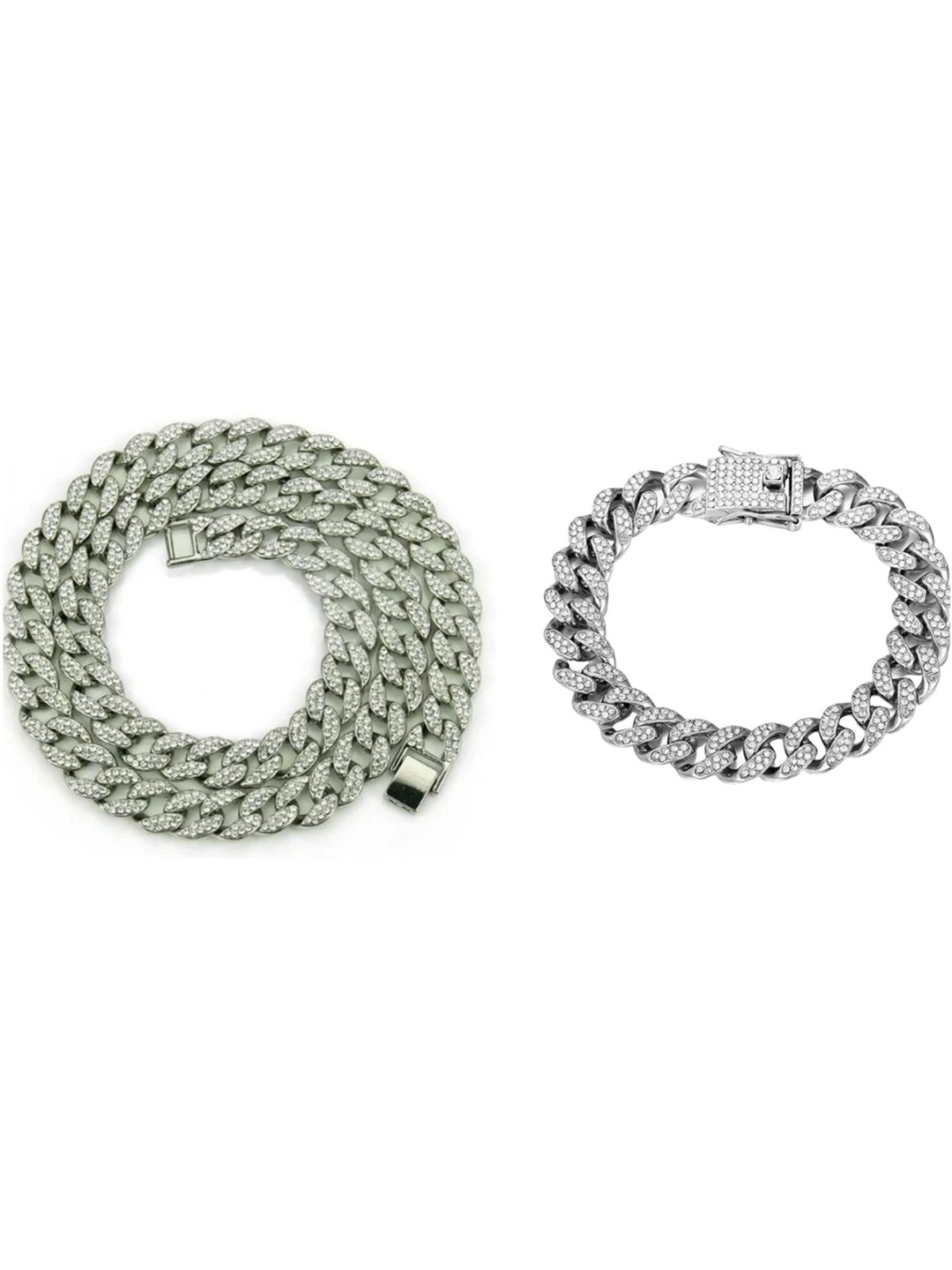 

V FASHION JEWELLERY Unisex Set Of 2 Sterling Silver-Plated Stainless Steel CZ Chains