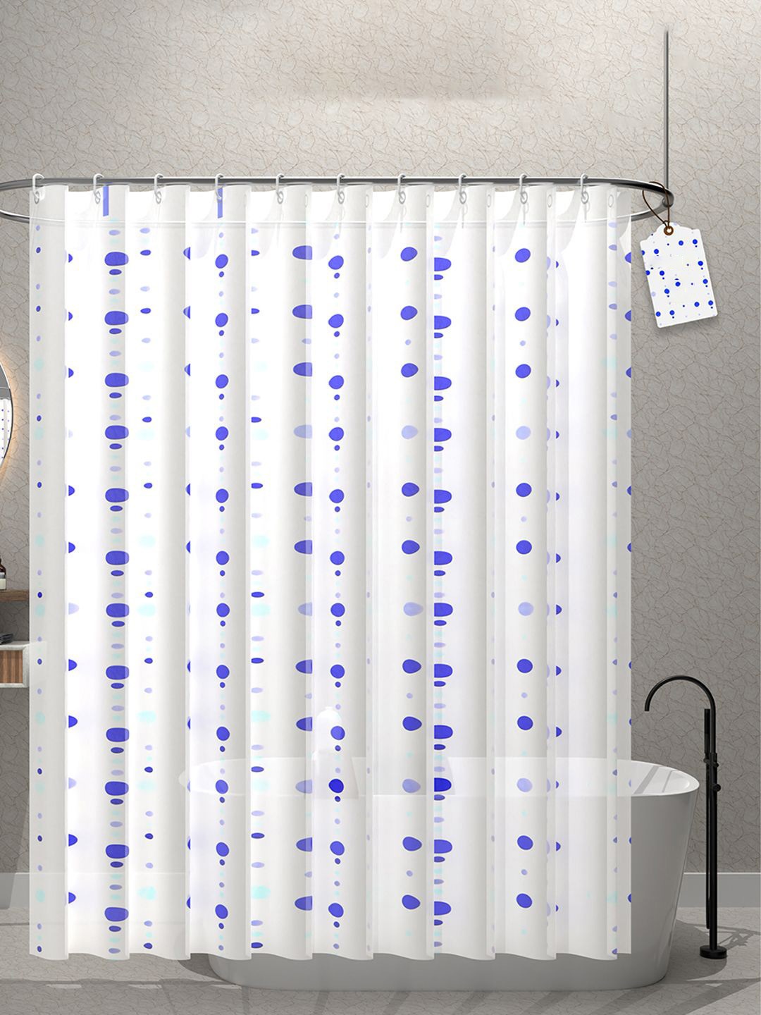 

Kuber Industries White & Blue 2 Pieces Durable Shower Curtains