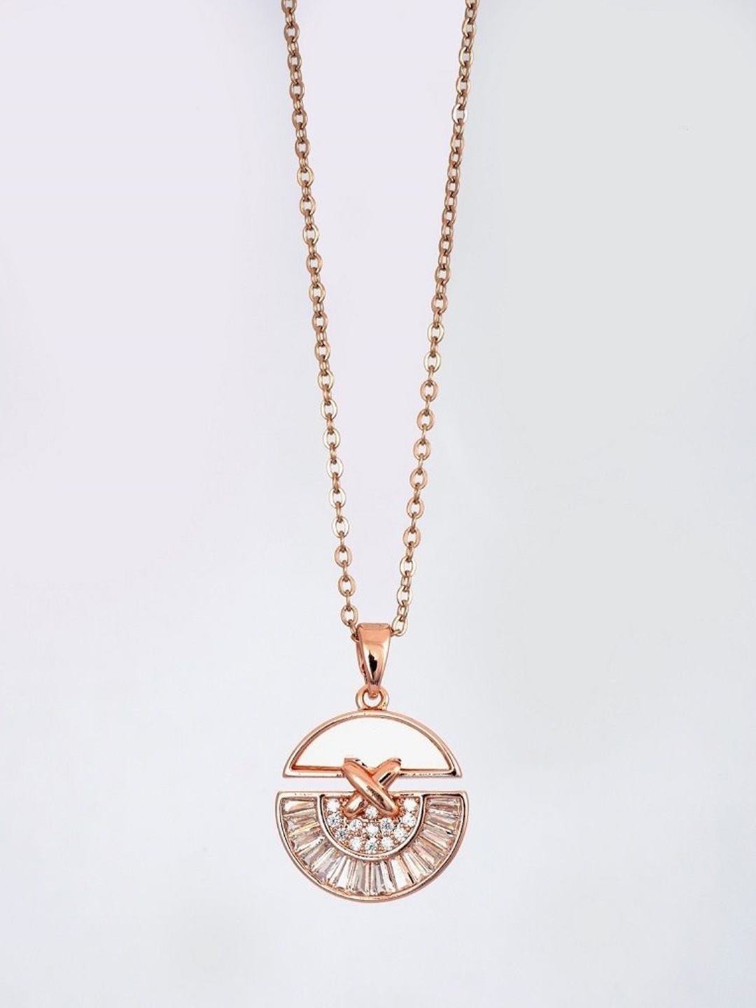 

V FASHION JEWELLERY Rose Gold-Plated Artificial Stones Studded Pendant With Chain