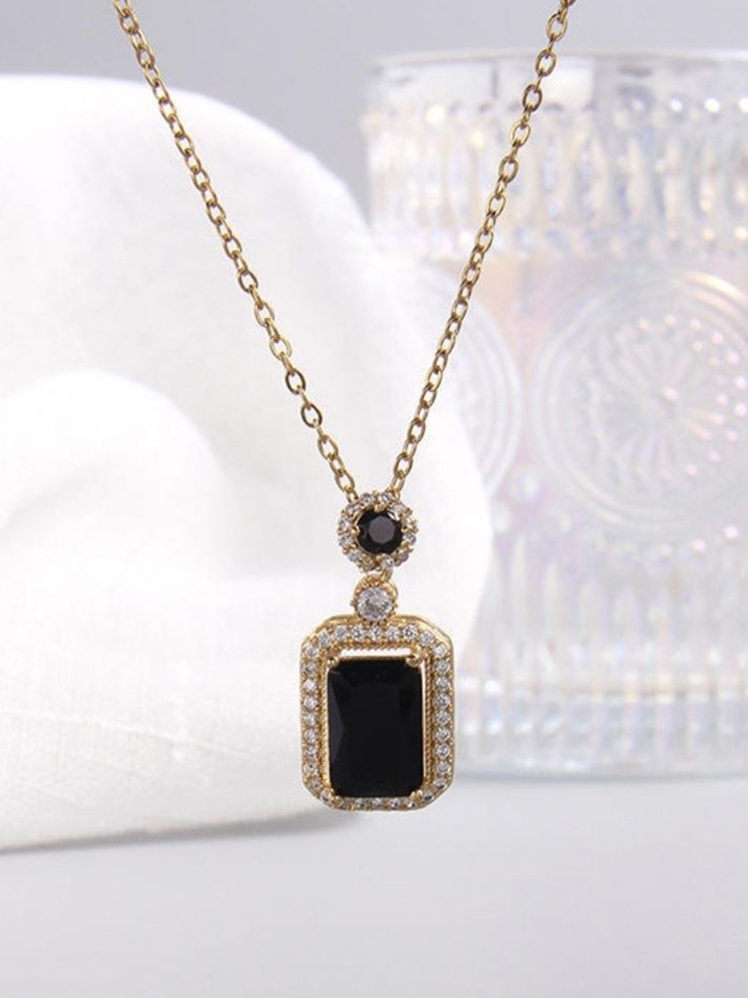 

V FASHION JEWELLERY Gold-Plated Stainless Steel CZ Stone Studded Pendant With Chain