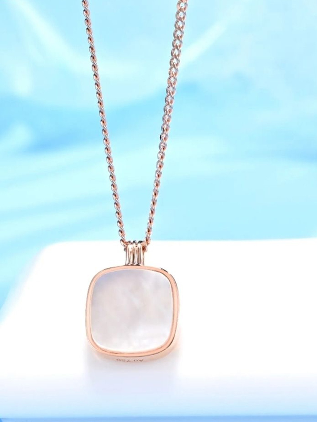 

V FASHION JEWELLERY Rose Gold-Plated Stainless Steel Beaded Square Pendant With Chain