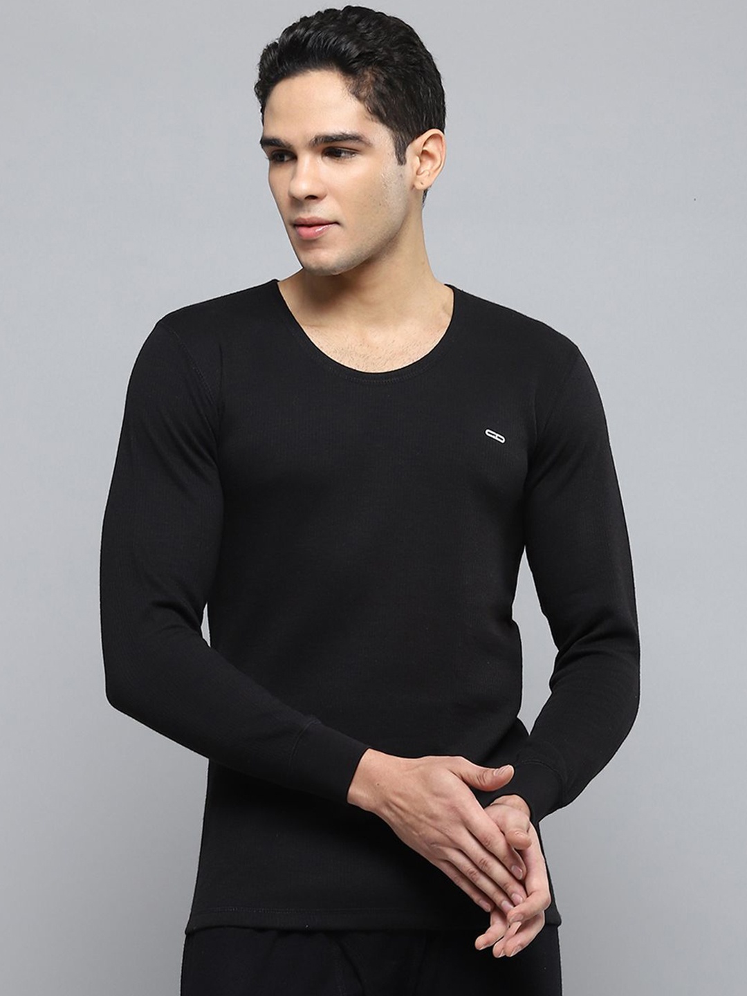

Monte Carlo Men Ribbed Round Neck Thermal Top, Black