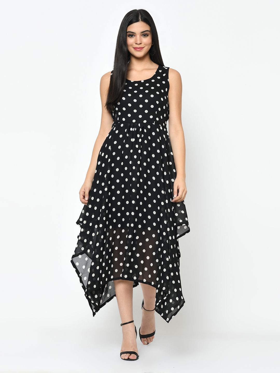 

My Swag Women Polka Dot Printed Fit & Flare Maxi Dress, Black