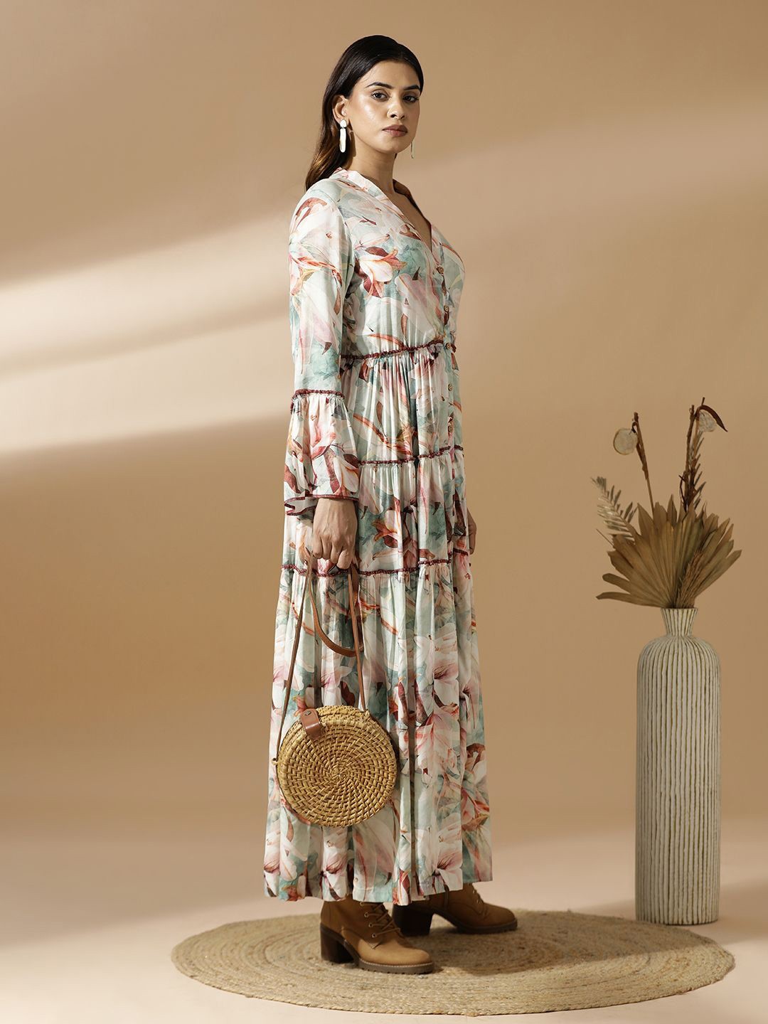 

mugo Women Floral Printed Fit & Flare Maxi Dress, Green