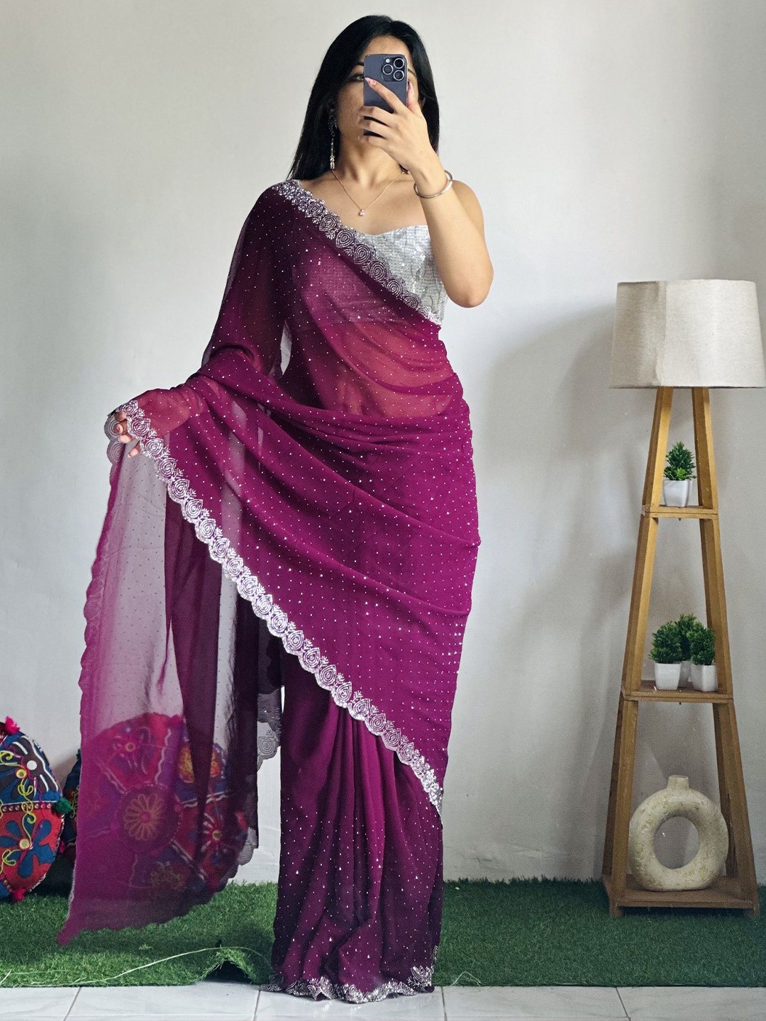 

Fashion Ritmo Embellished Beads and Stones Pure Silk Saree, Purple