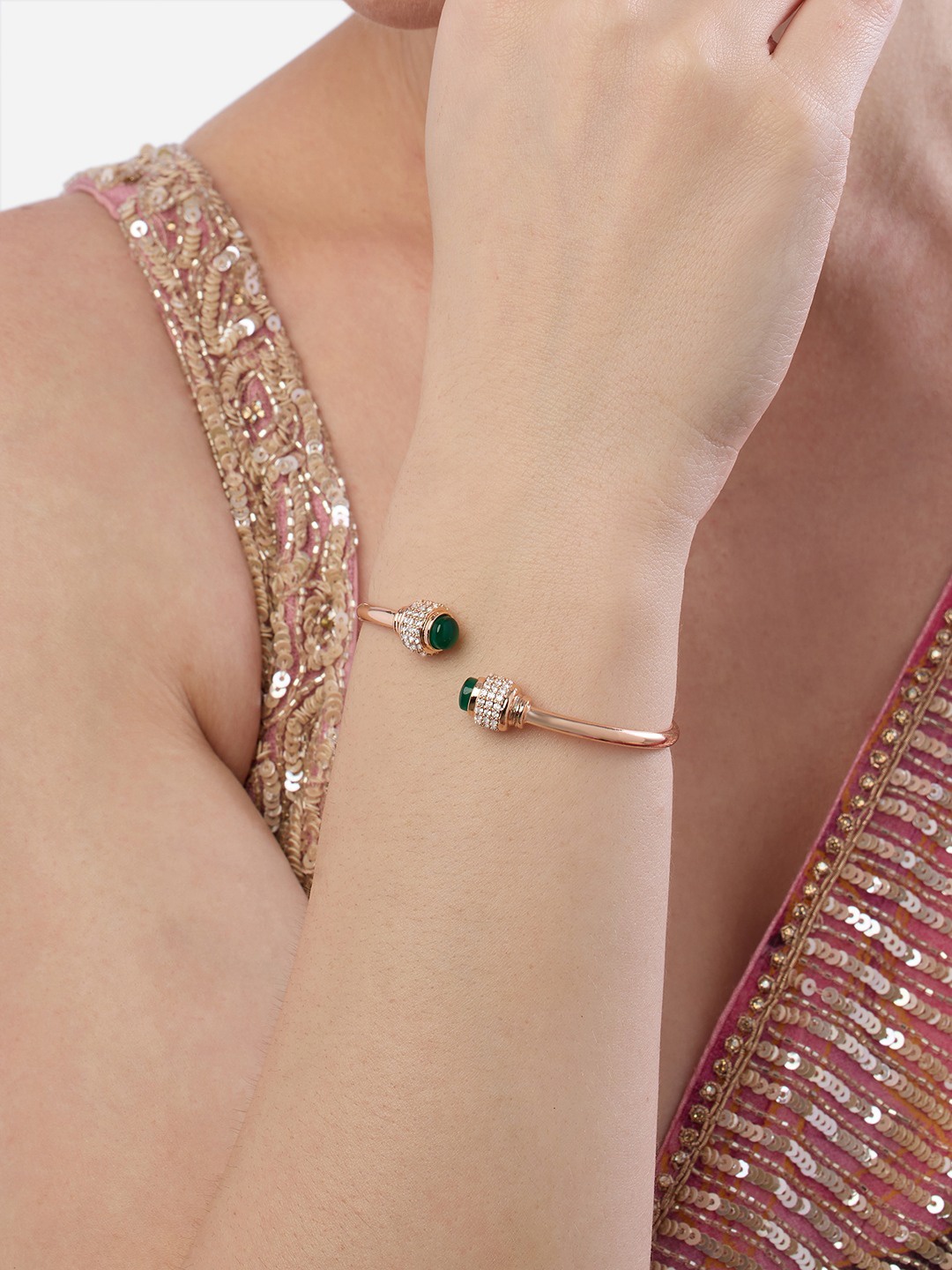 

Zaveri Pearls Rose Gold-Plated -Cubic Zirconia Stone Studded Kada Bracelet
