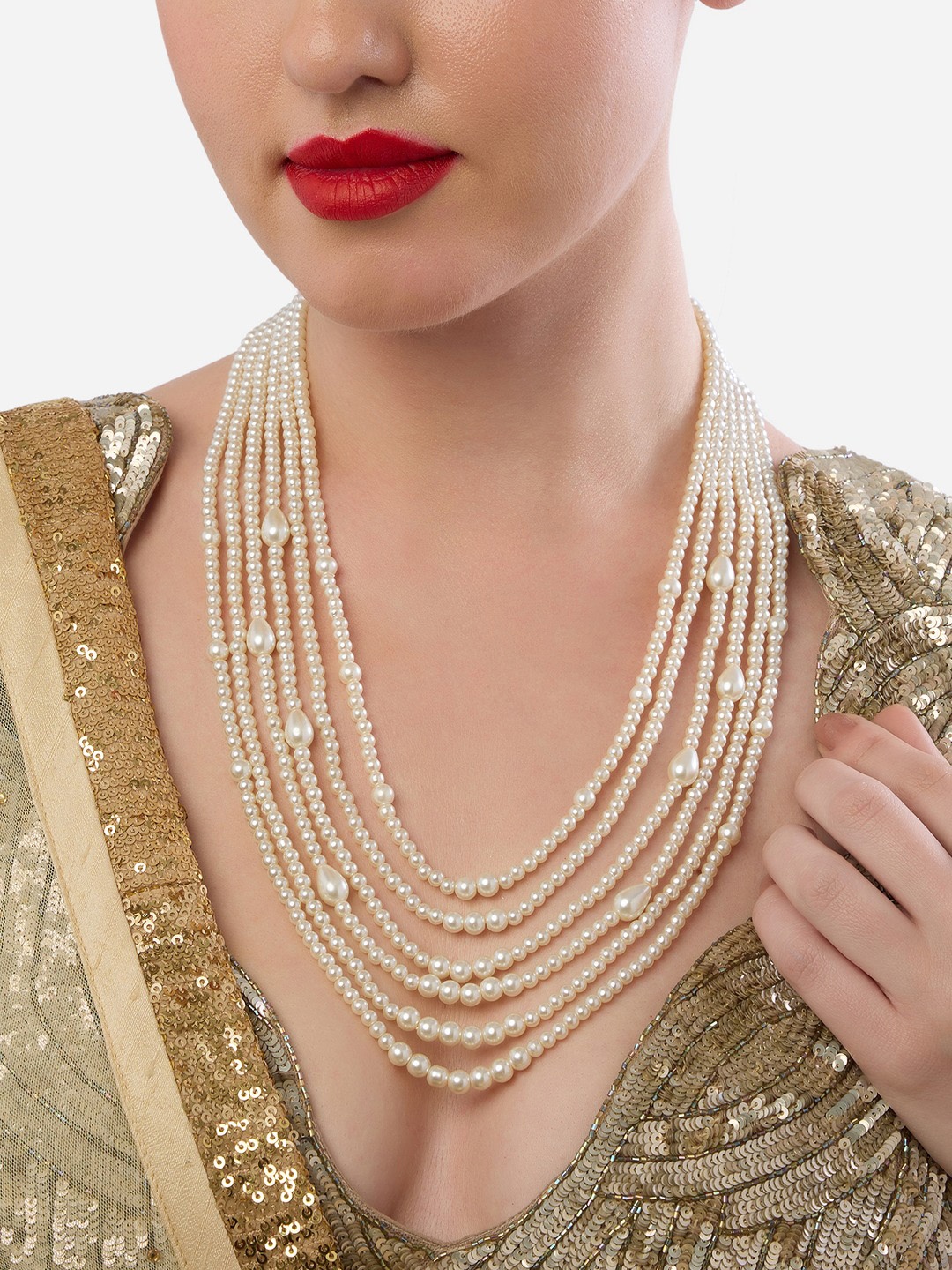 

Zaveri Pearls Beaded Multillayered Necklace, Gold
