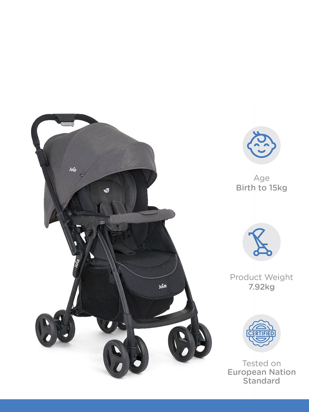 

Joie Kids Mirus Stroller With Swivel Wheels, Grey melange