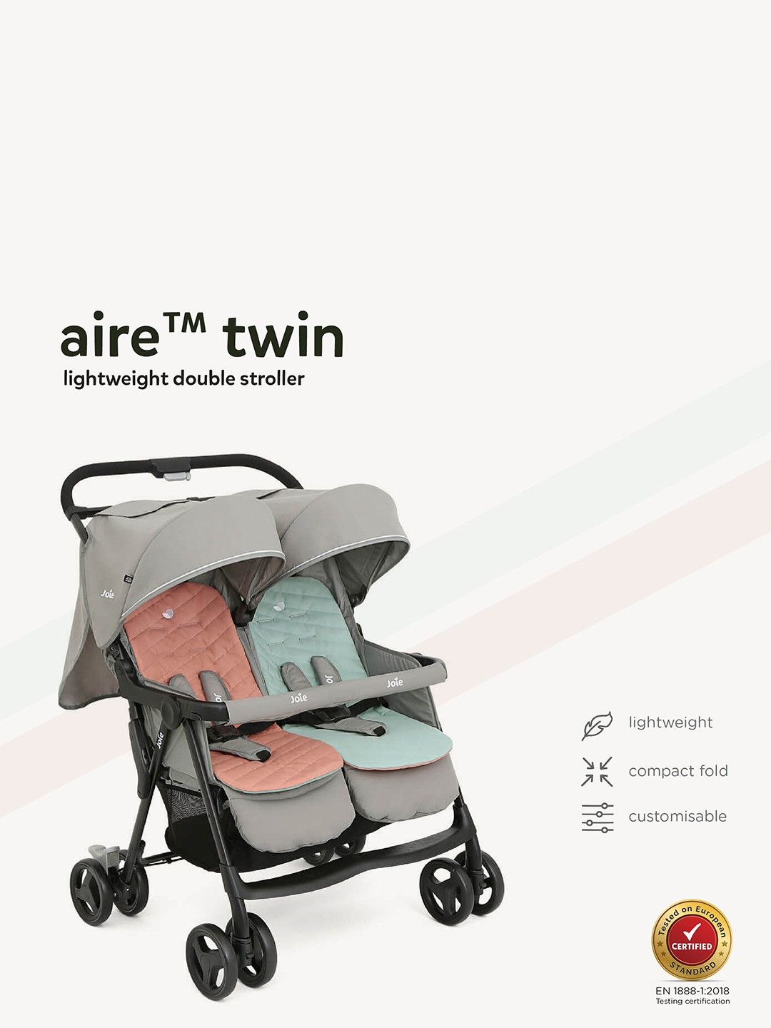 

Joie Kids Light Weight Foldable Double Stroller-15 kg, Grey