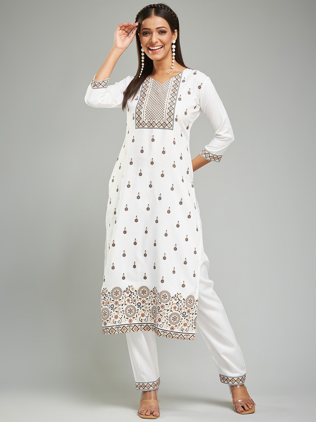 

Ethnic Yard Ethnic Motifs Printed Kurta with Trousers & Dupatta, White
