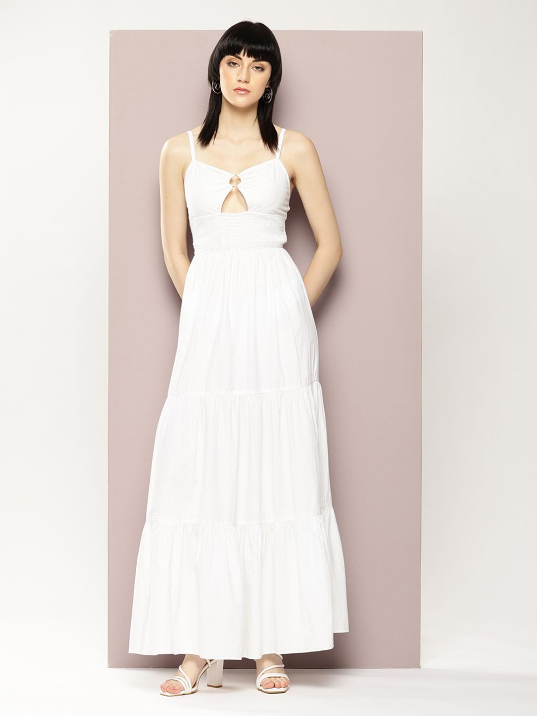 

DILLINGER Women Shoulder Straps Pure Cotton Maxi Dress, White