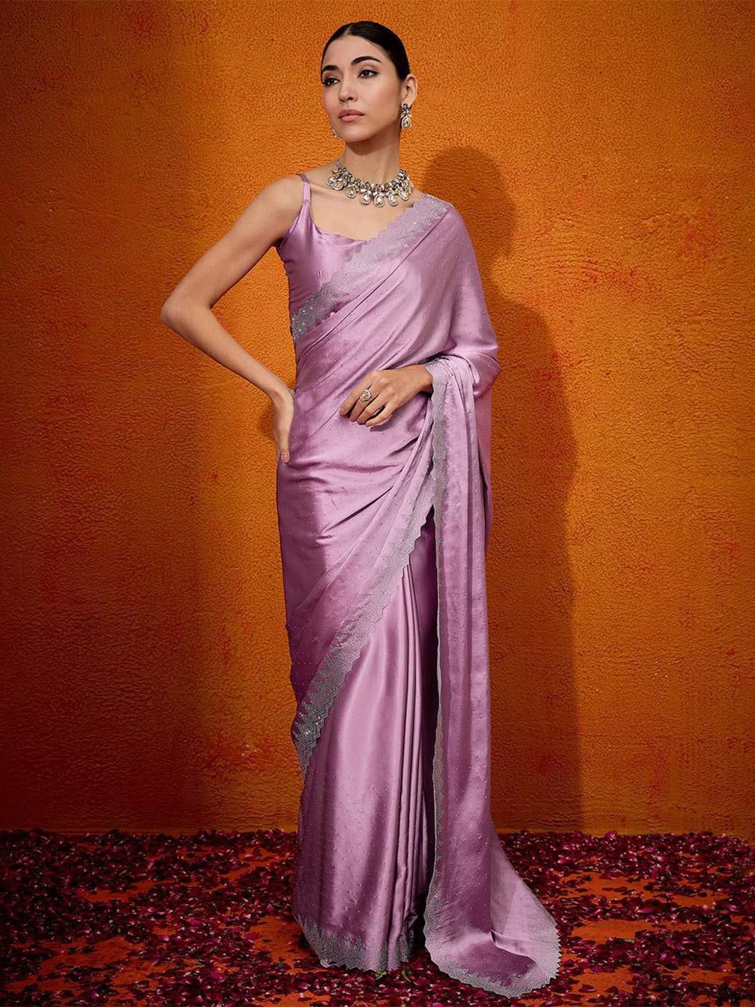 

KALINI Embellished Beads and Stones Designer Banarasi Saree, Pink