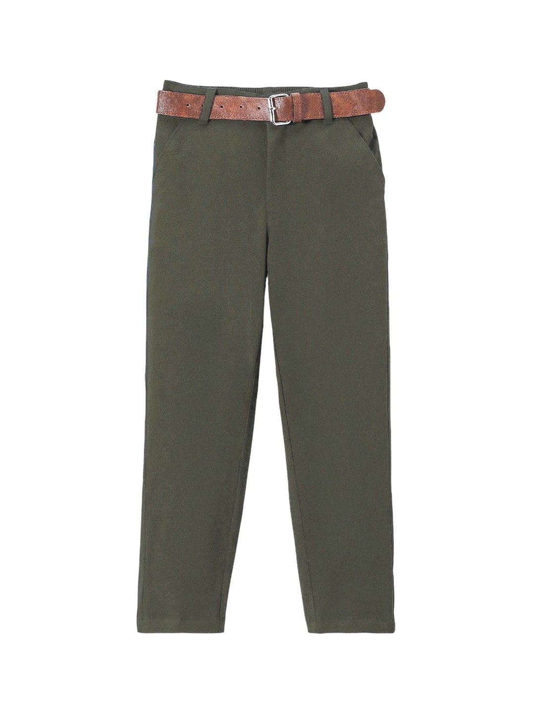 

Mark & Mia Boys Regular Fit Mid-Rise Chinos Trousers with Belt, Olive