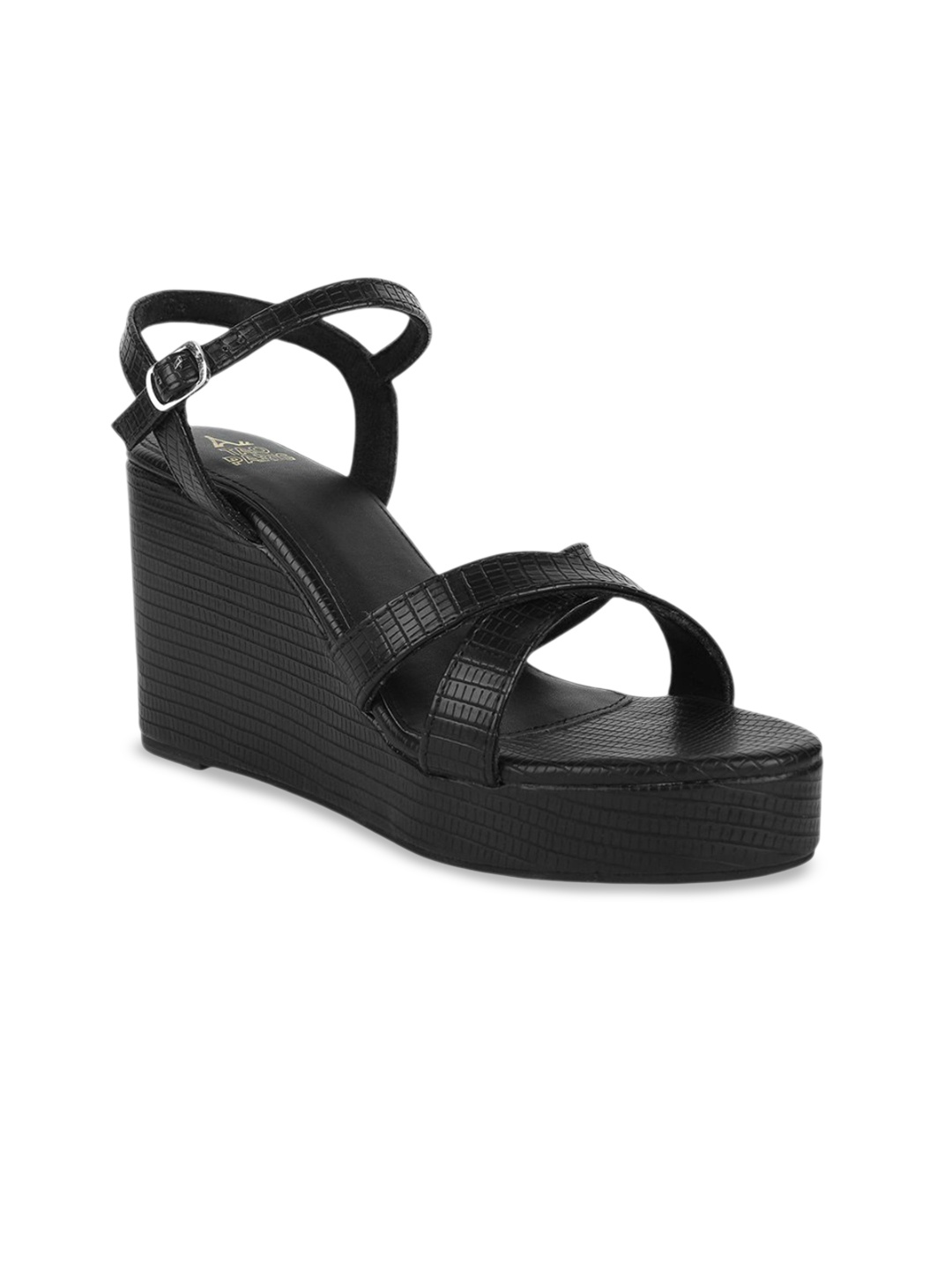 

Tao Paris Women Textured Leather Wedge Heel Sandals, Black