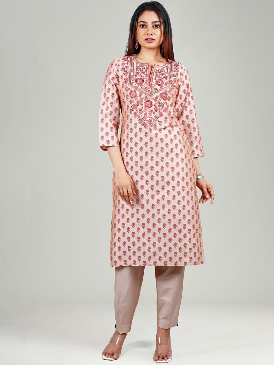 

COTTON CULTURE Floral Printed Straight Kurta with Trousers, Off white