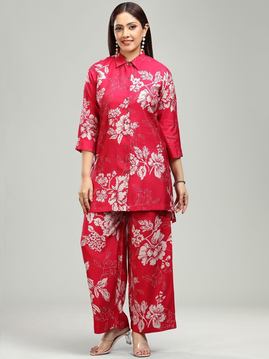 

COTTON CULTURE Floral Printed Shirt & Trousers, Pink