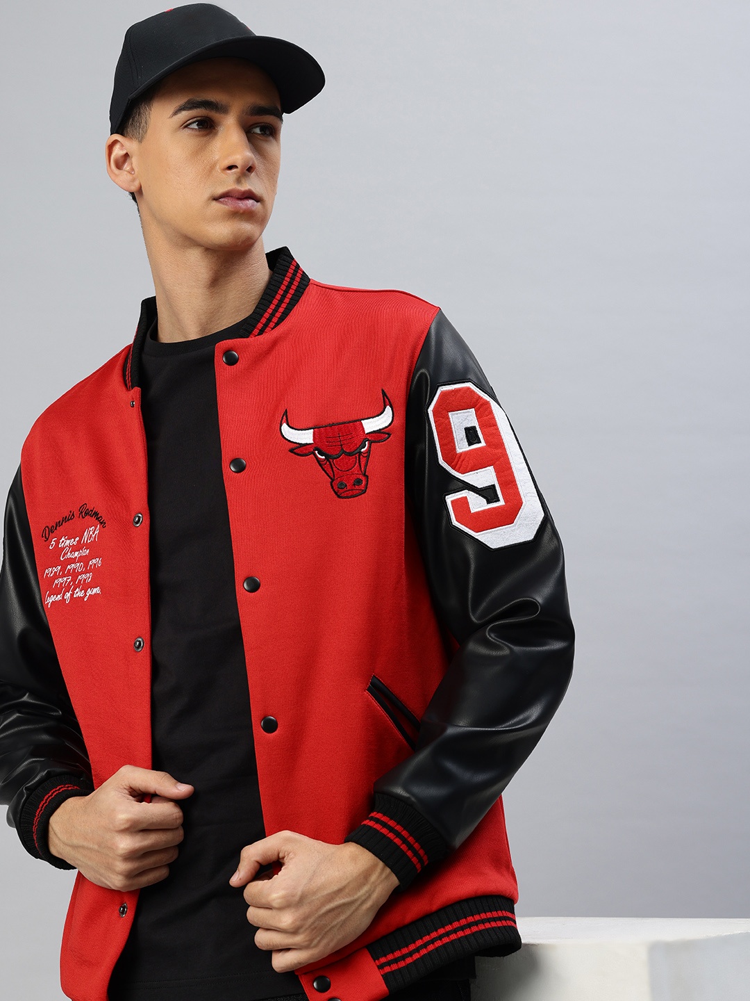 

NBA Colourblocked Dennis Rodman Chicago Bulls Varsity Jacket, Red