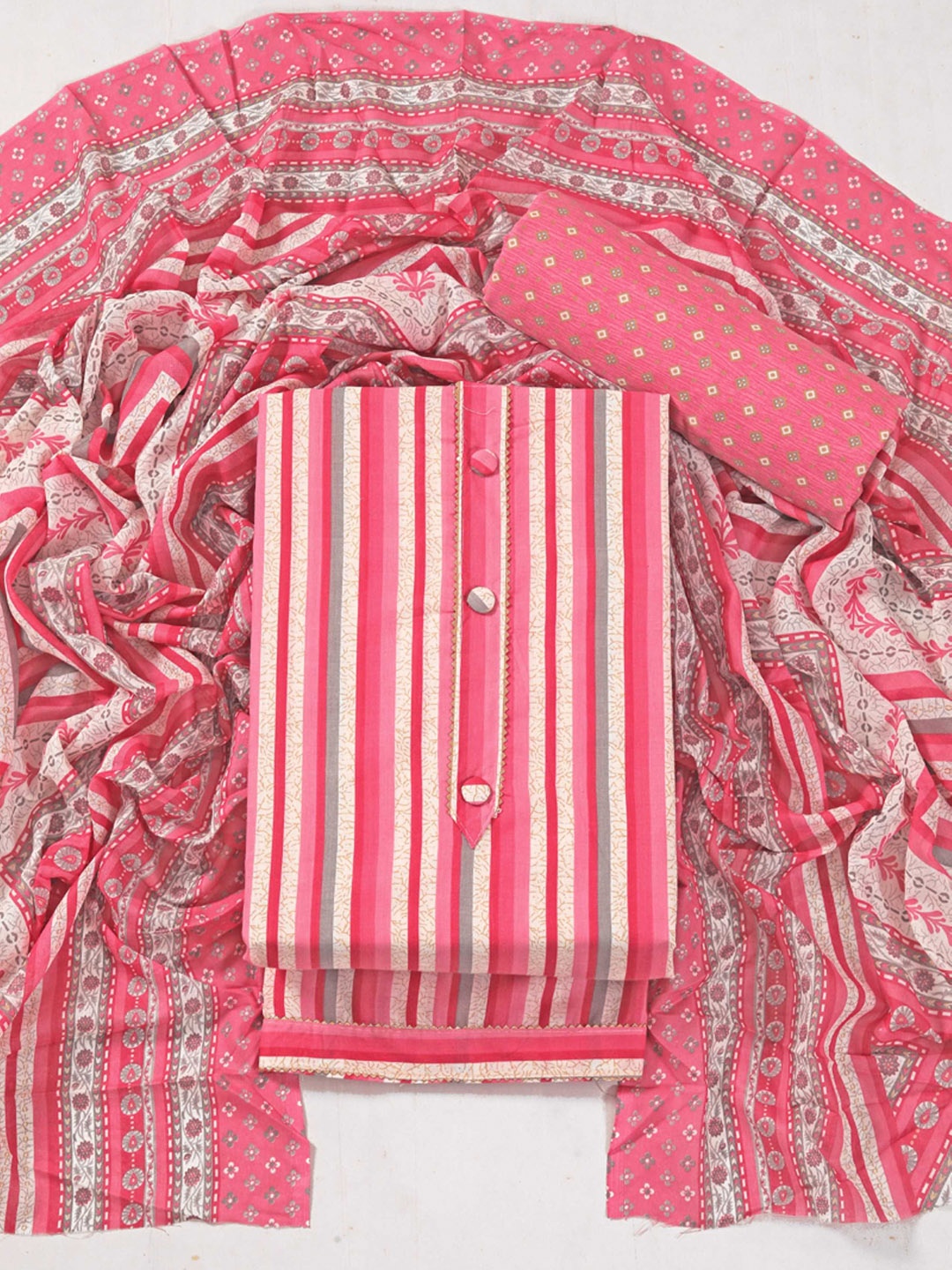 

Panzora Striped Gotta Patti Unstitched Dress Material, Peach