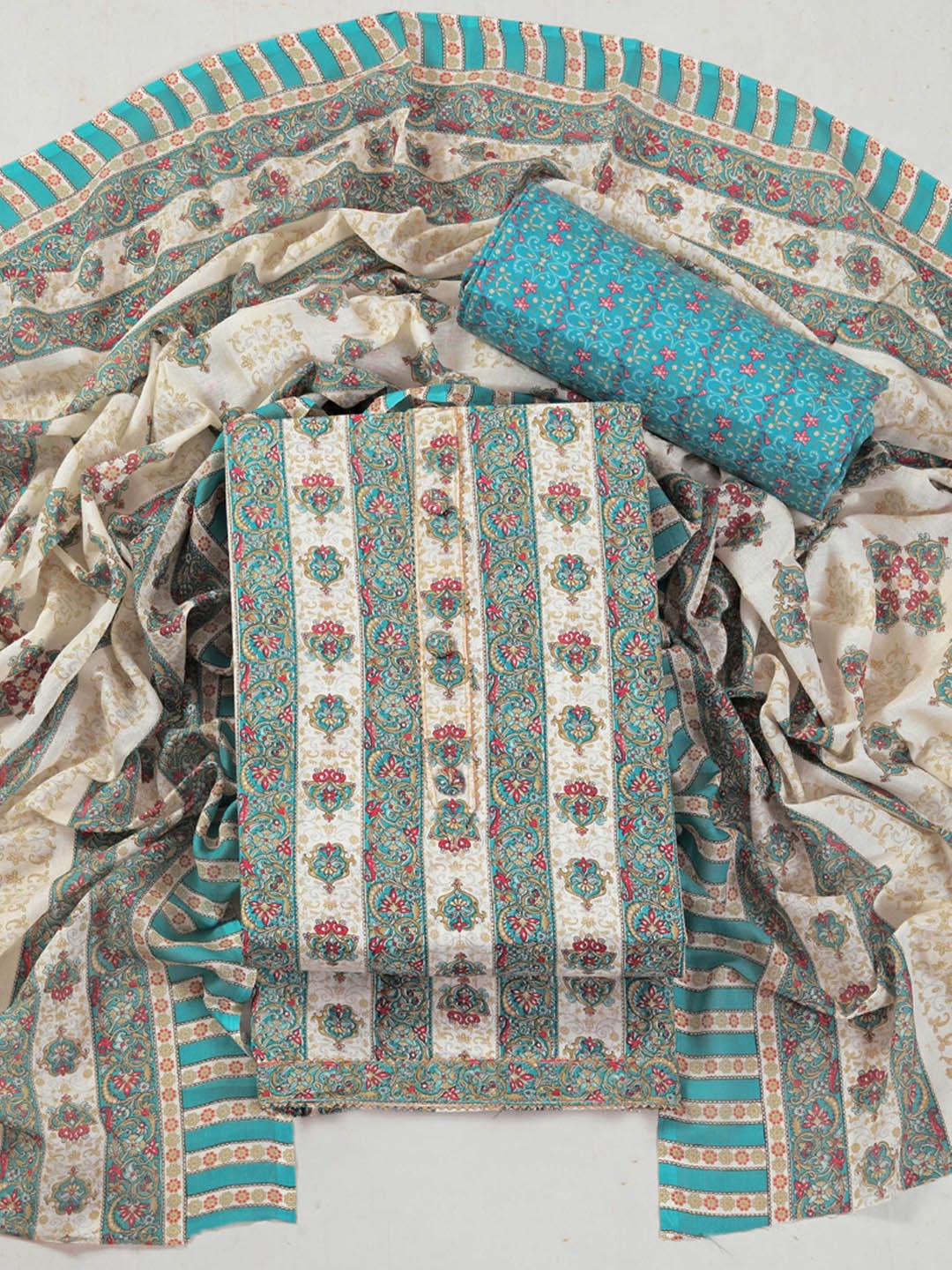 

Panzora Ethnic Motifs Printed Unstitched Dress Material, Blue
