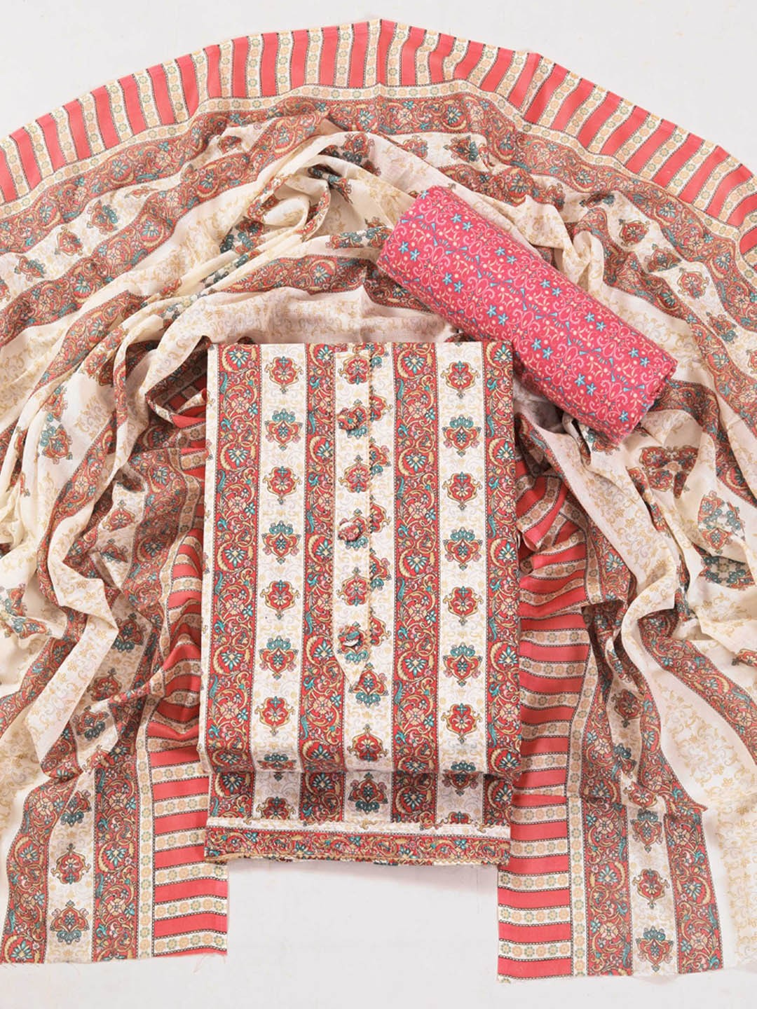 

Panzora Floral Printed Unstitched Dress Material, Peach