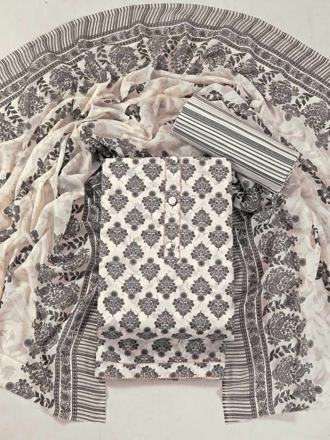 

Panzora Ethnic Motifs Printed Gotta Patti Unstitched Dress Material, White