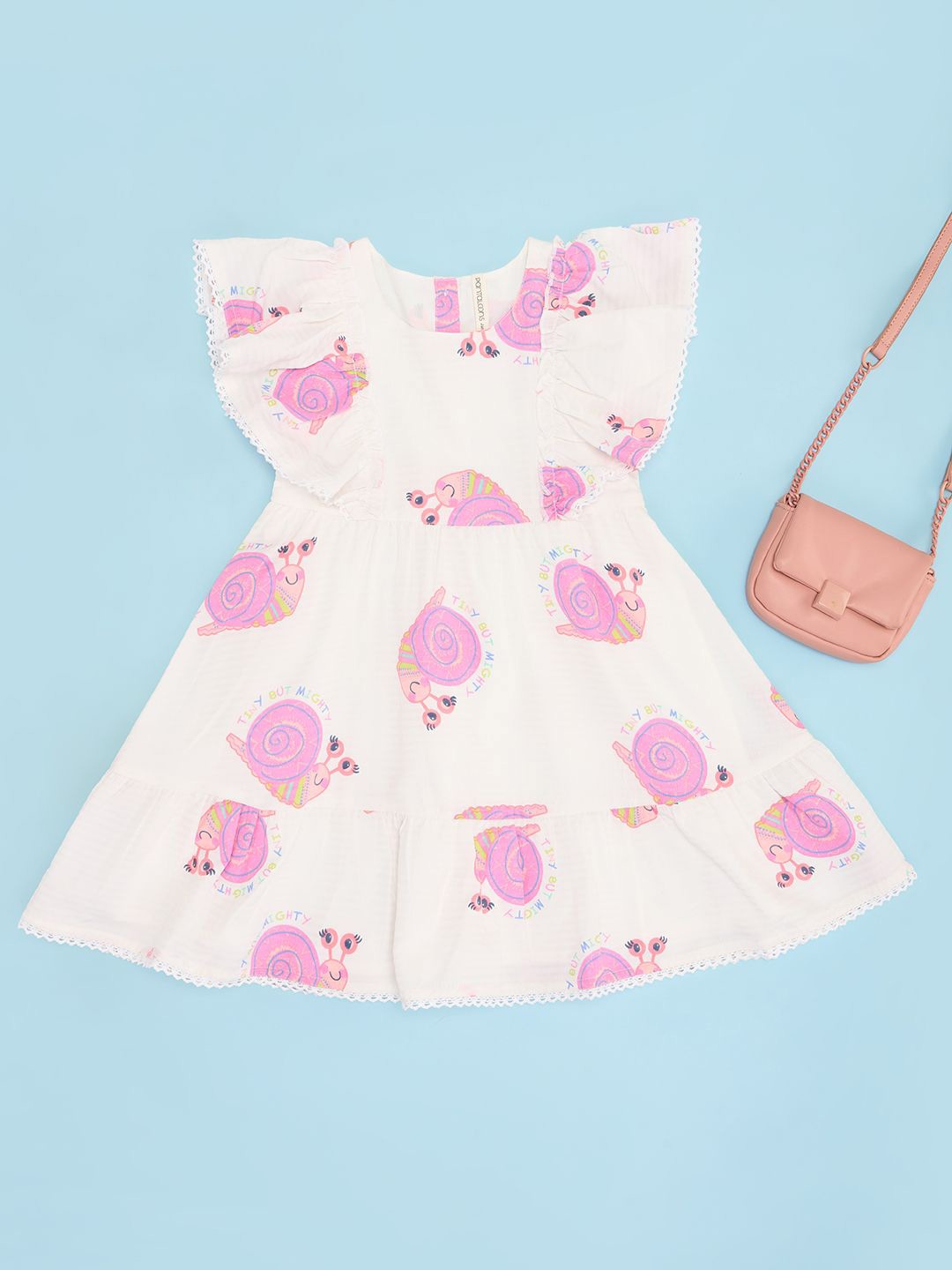 

Pantaloons Junior Girls Printed Flutter Sleeve Fit & Flare Dress, Off white