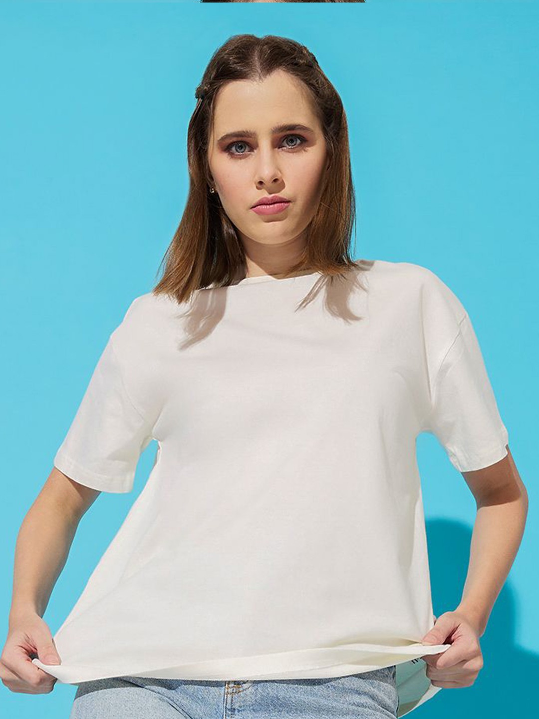 

The Roadster Lifestyle Co. Women Pack Of 2 Solid Round Neck Cotton Relaxed Fit T-shirts, Off white