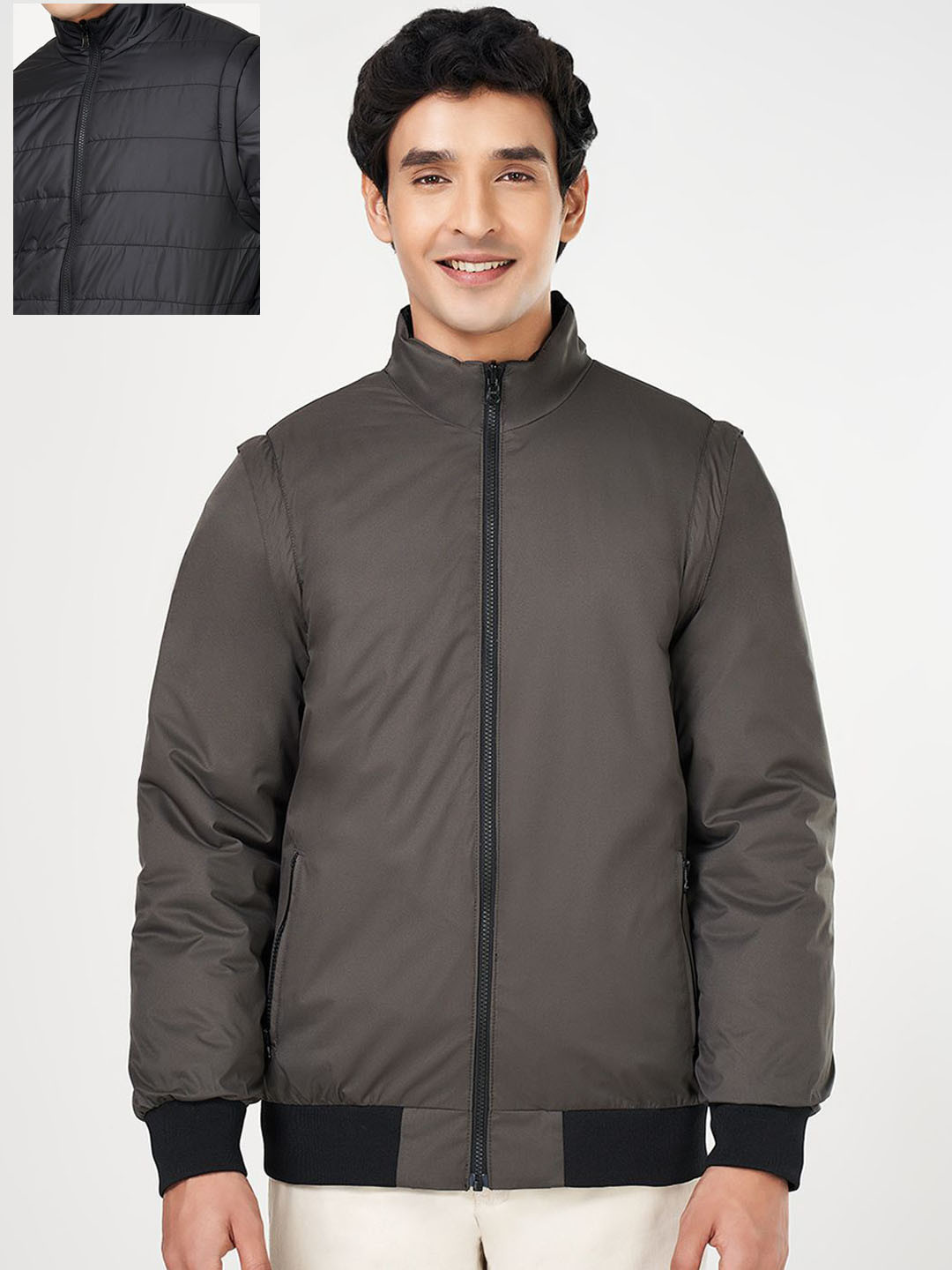 

BYFORD by Pantaloons Men Mock Collar Solid Casual Bomber Jacket, Olive