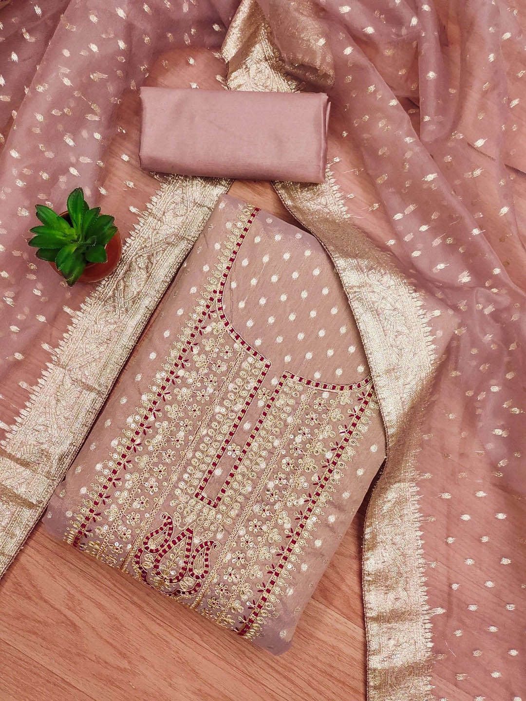 

Panzora Floral Embroidered Woven Design Unstitched Dress Material, Peach