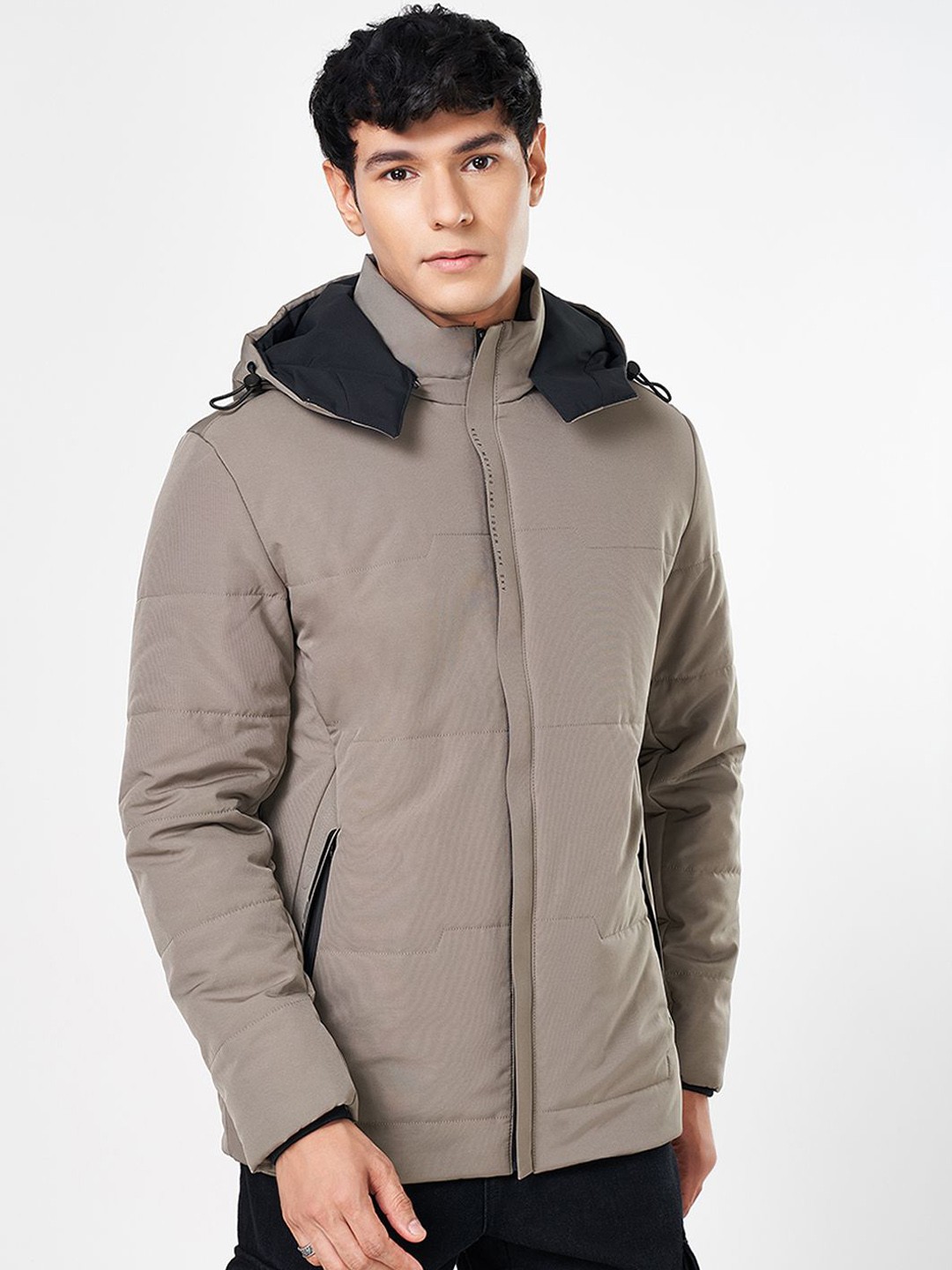 

SF JEANS by Pantaloons Men Hooded Solid Casual Padded Jacket, Beige