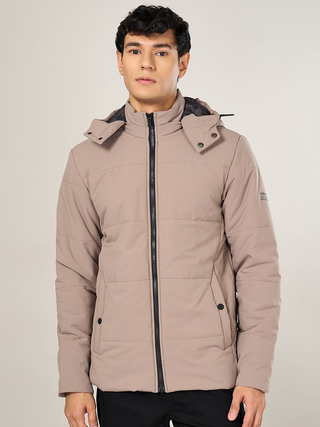 

Urban Ranger by pantaloons Men Hooded Solid Casual Padded Jacket, Beige