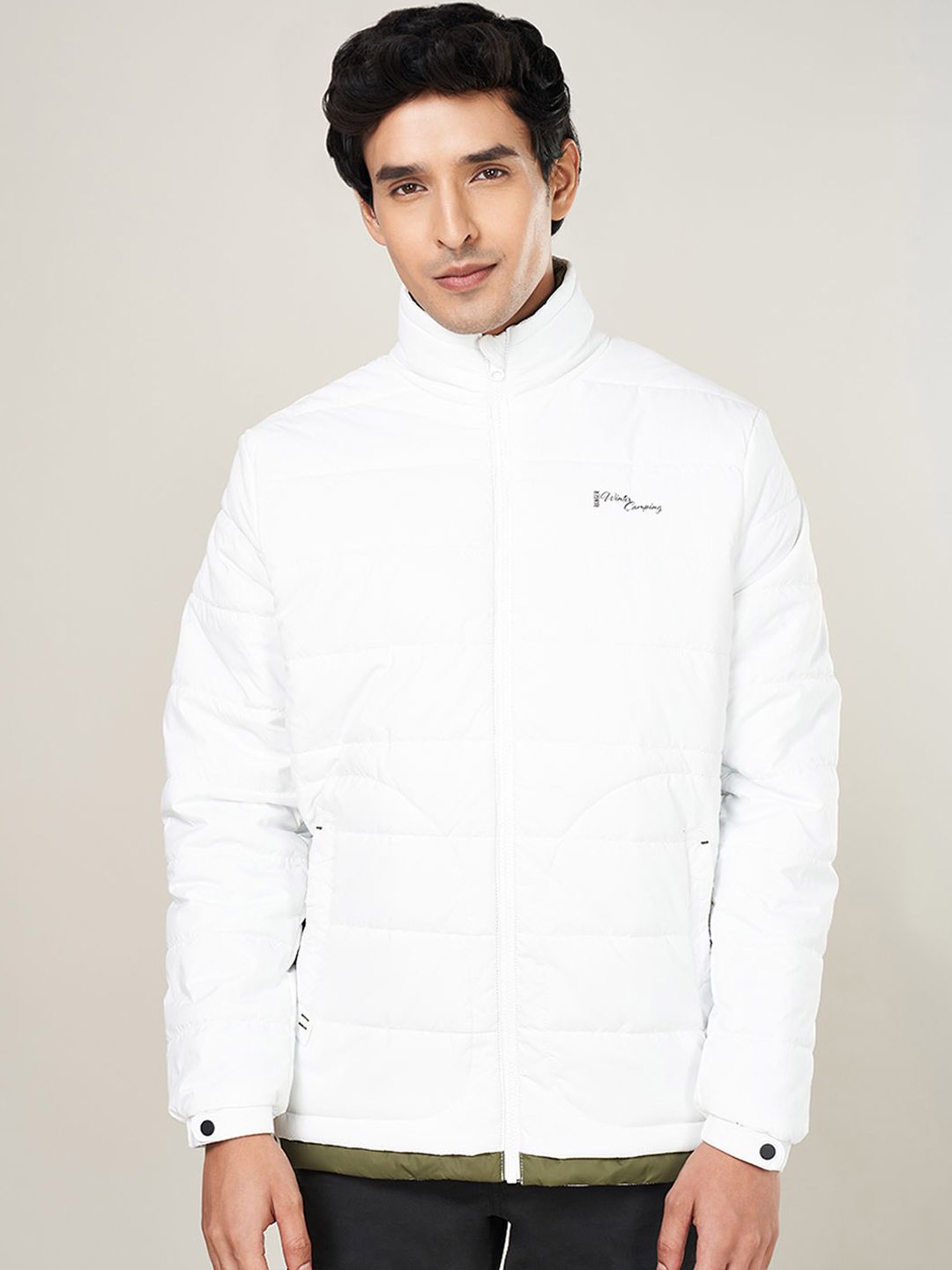 

Urban Ranger by pantaloons Men Mock Collar Solid Casual Puffer Jacket, Off white