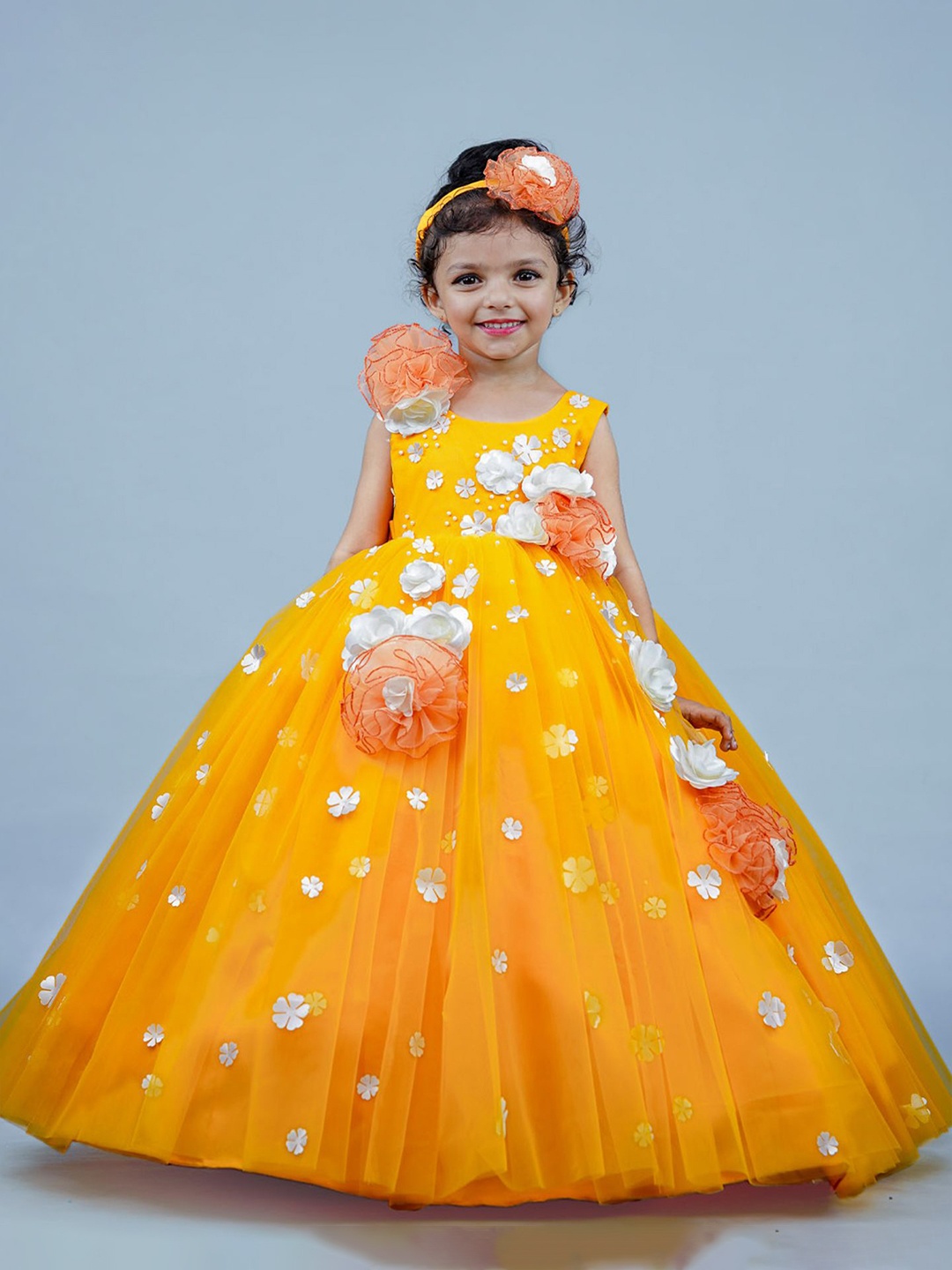 Li & Li Boutique Girls Floral Embellished Gown Maxi Dress, Yellow