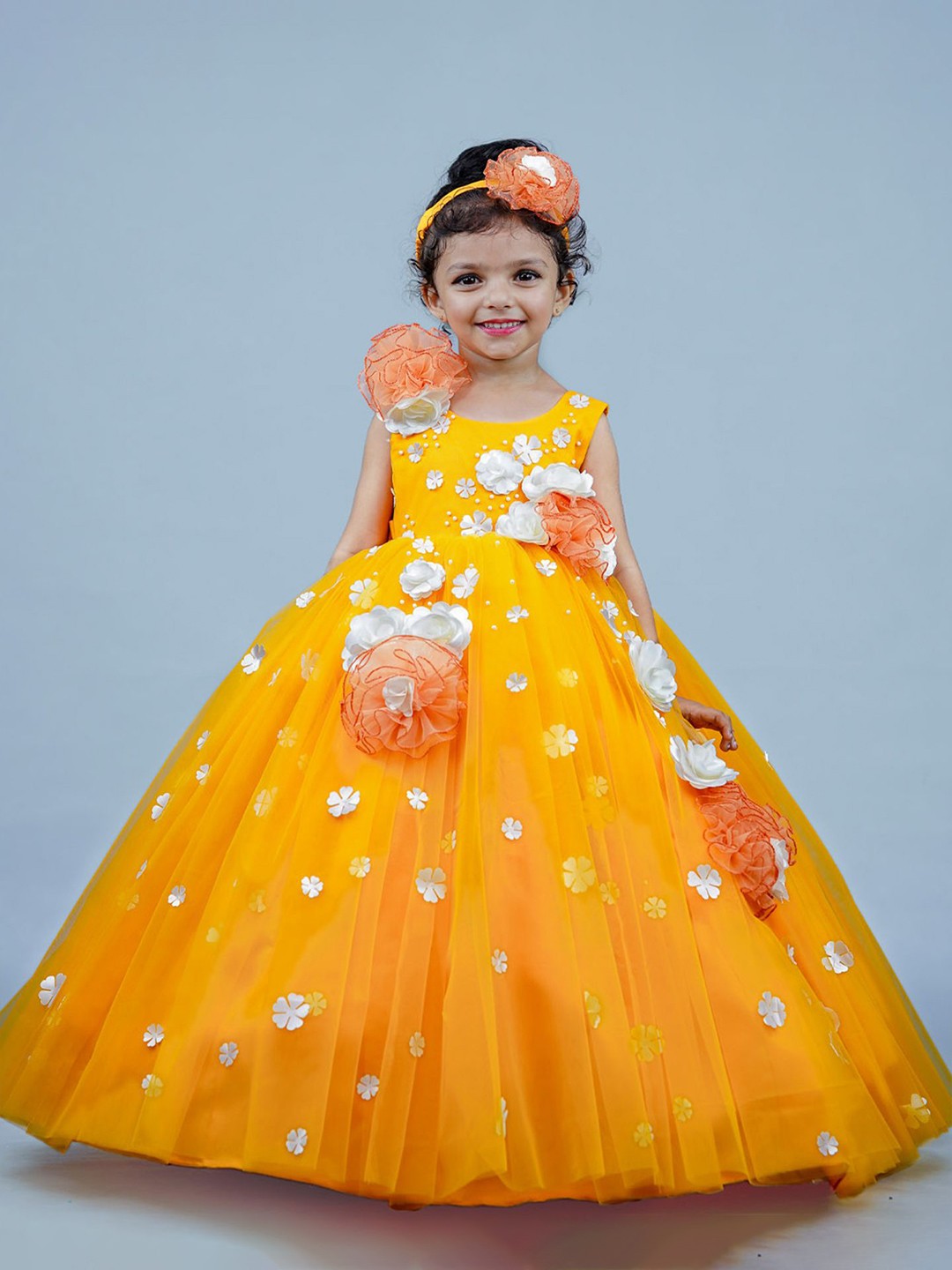 

Li & Li Boutique Girls Embroidered Net Fit and Flare Maxi Dress, Yellow