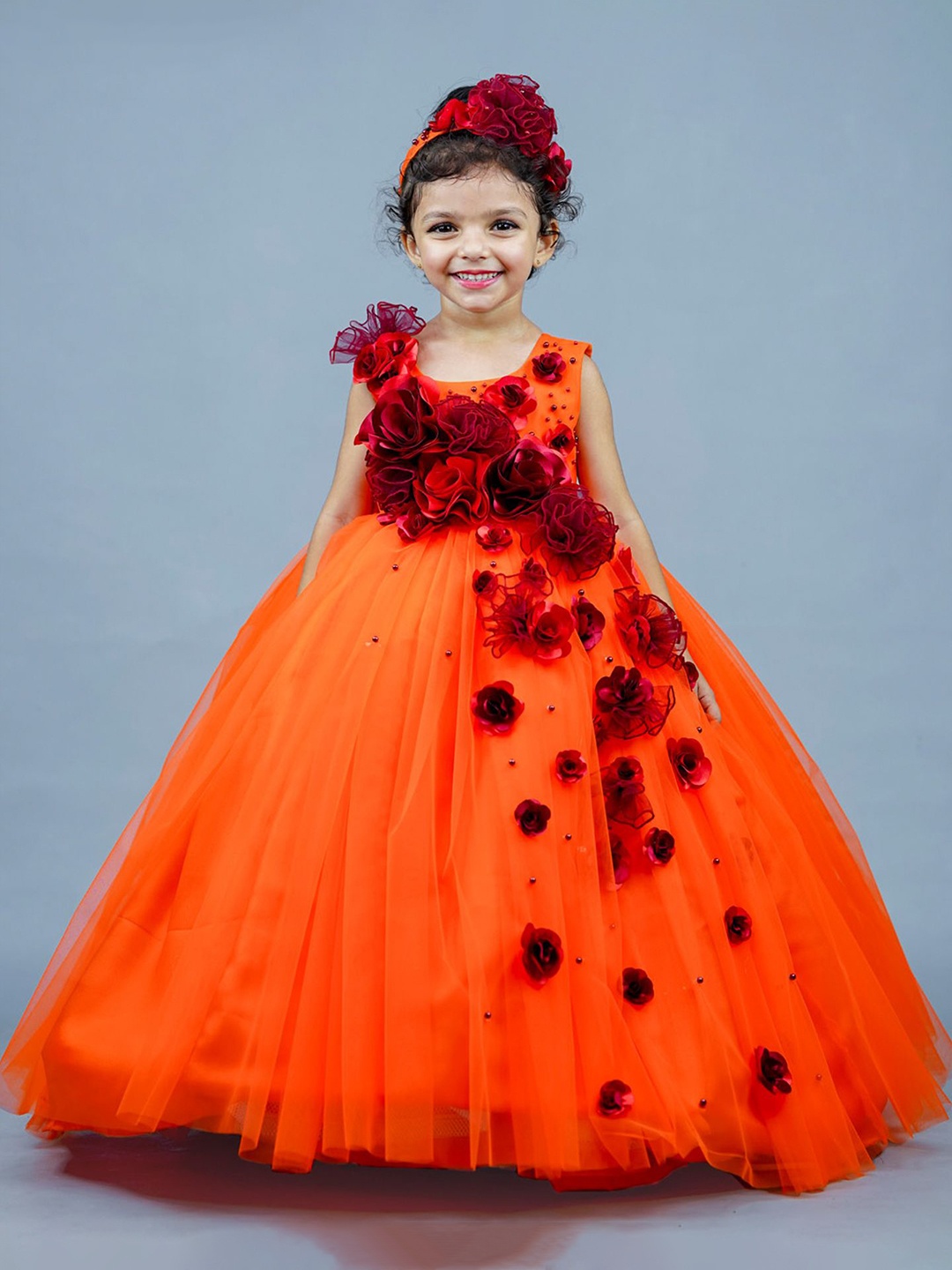 

Li & Li Boutique Girls Embellished Net Gown Maxi Dress, Orange