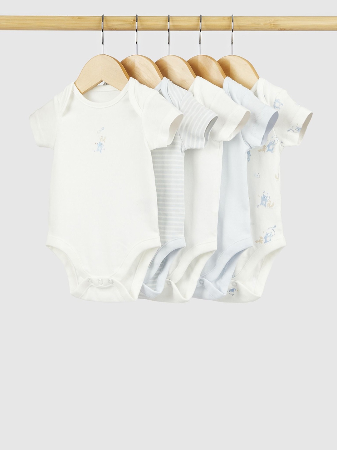 

mothercare Infant Boys Pack Of 5 Printed Pure Cotton Bodysuit, Blue
