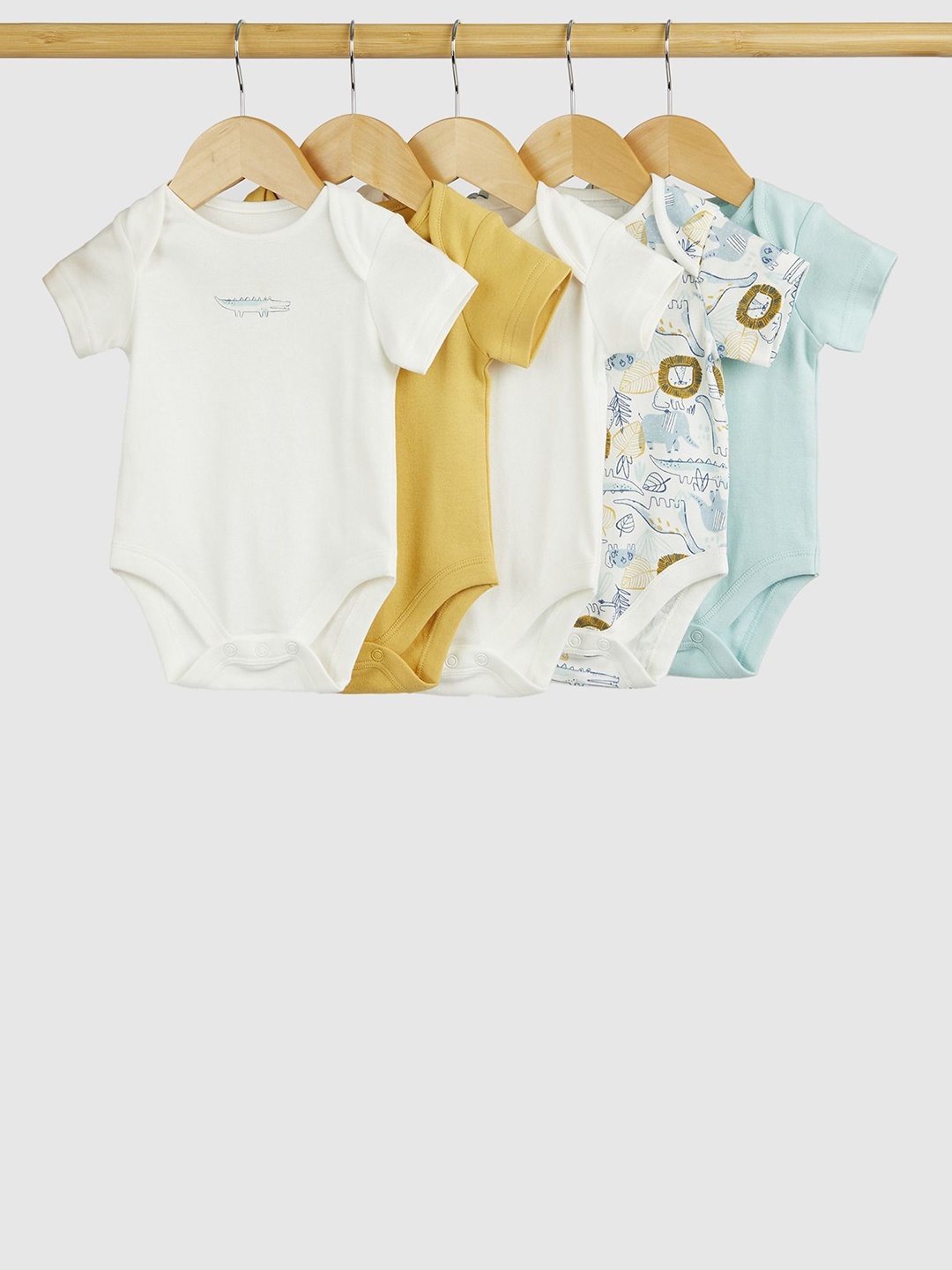 

mothercare Infant Boys Pack Of 5 Cotton Printed Bodysuit, White