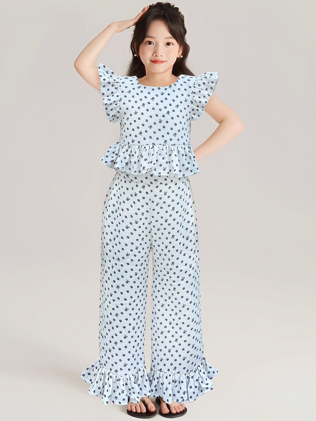 

Safehugs Round Neck Printed Pure Cotton Top with Trousers, White