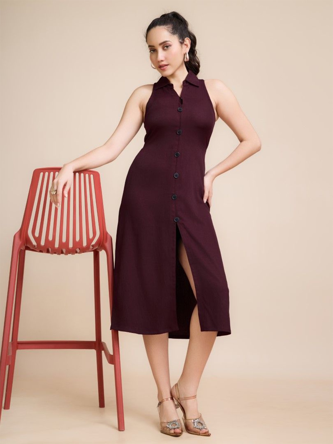 

HOUSE OF MIRA Women A-Line Dress, Burgundy