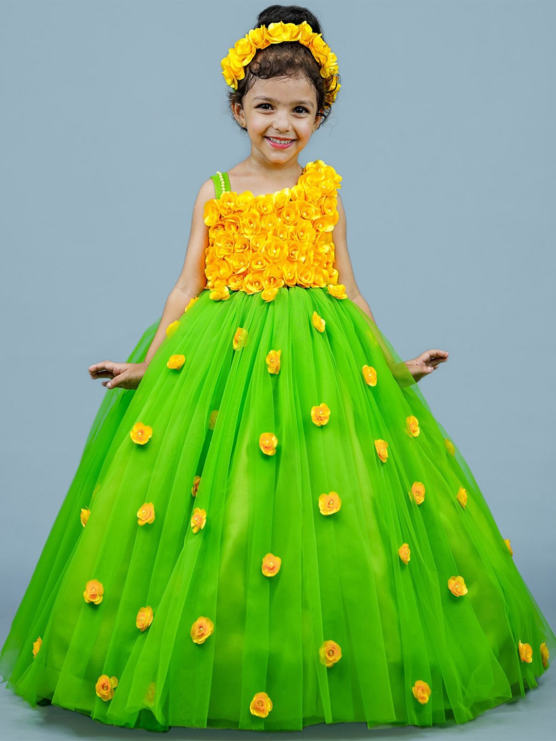 

Li & Li Boutique Girls Applique Net Maxi Dress, Green