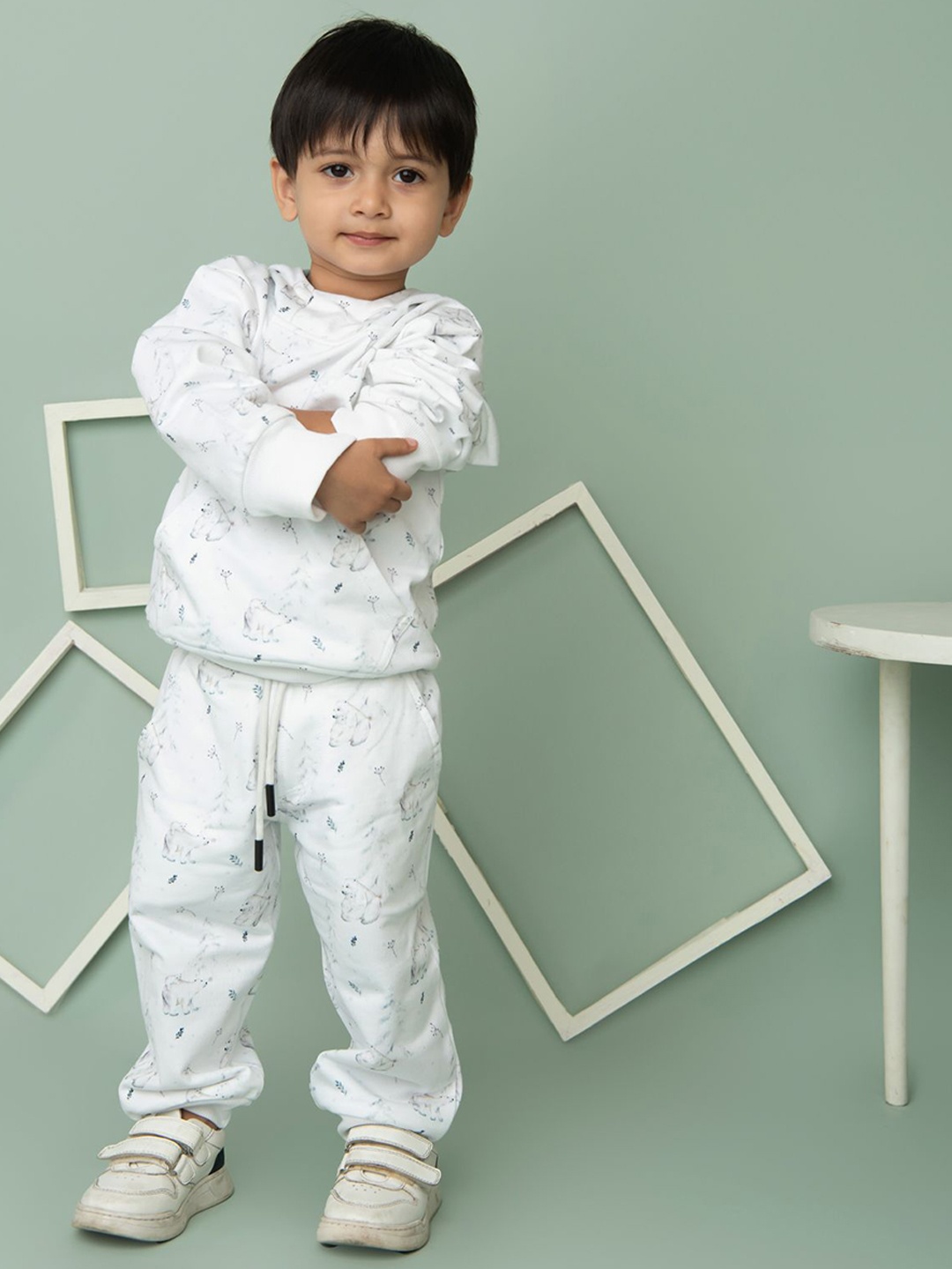

COT & CANDY Boys Abstract Printed Mid Rise Joggers, White