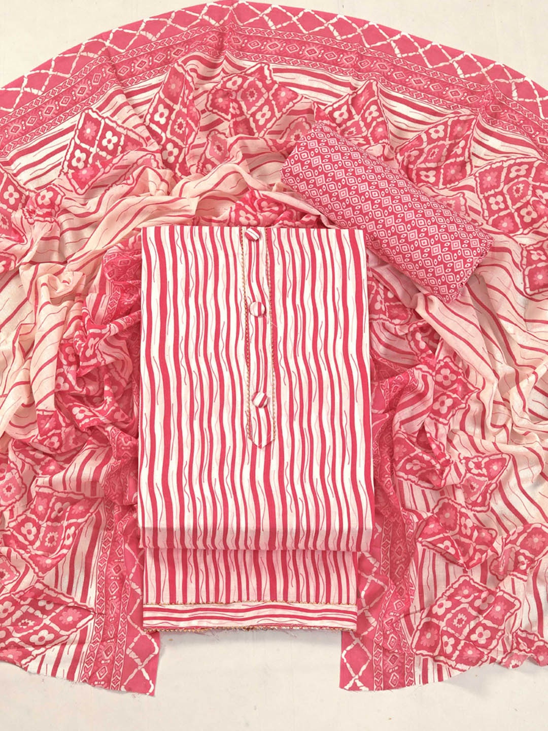 

Panzora Leheriya Printed Unstitched Dress Material, Pink