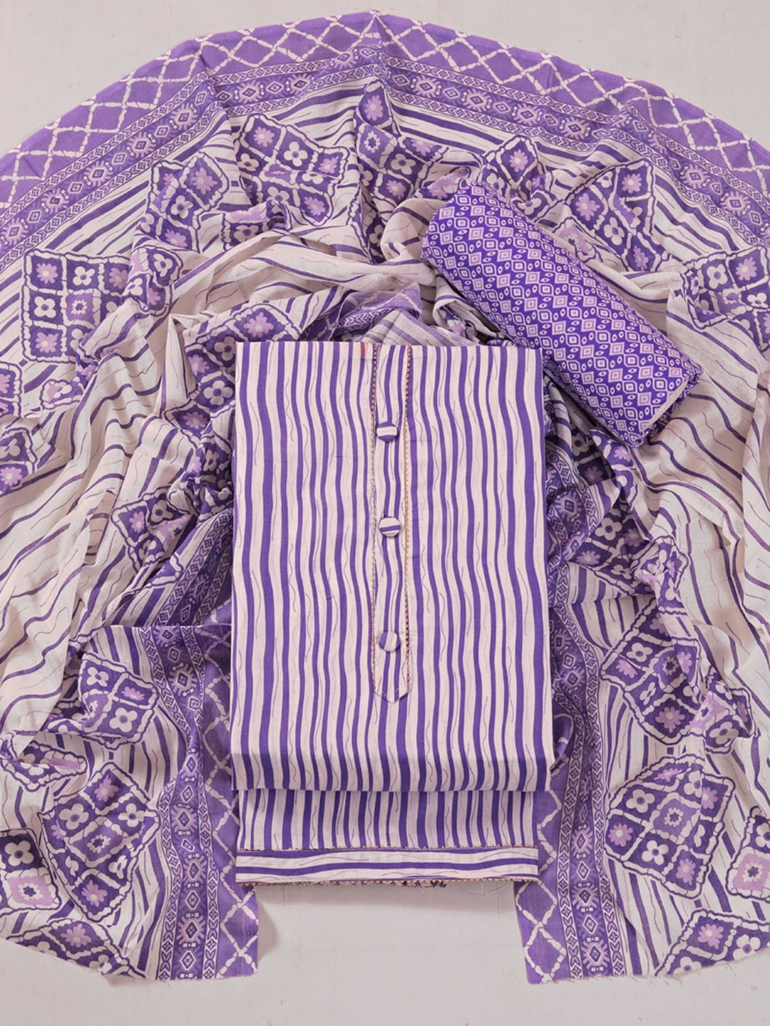 

Panzora Striped Unstitched Dress Material, Purple