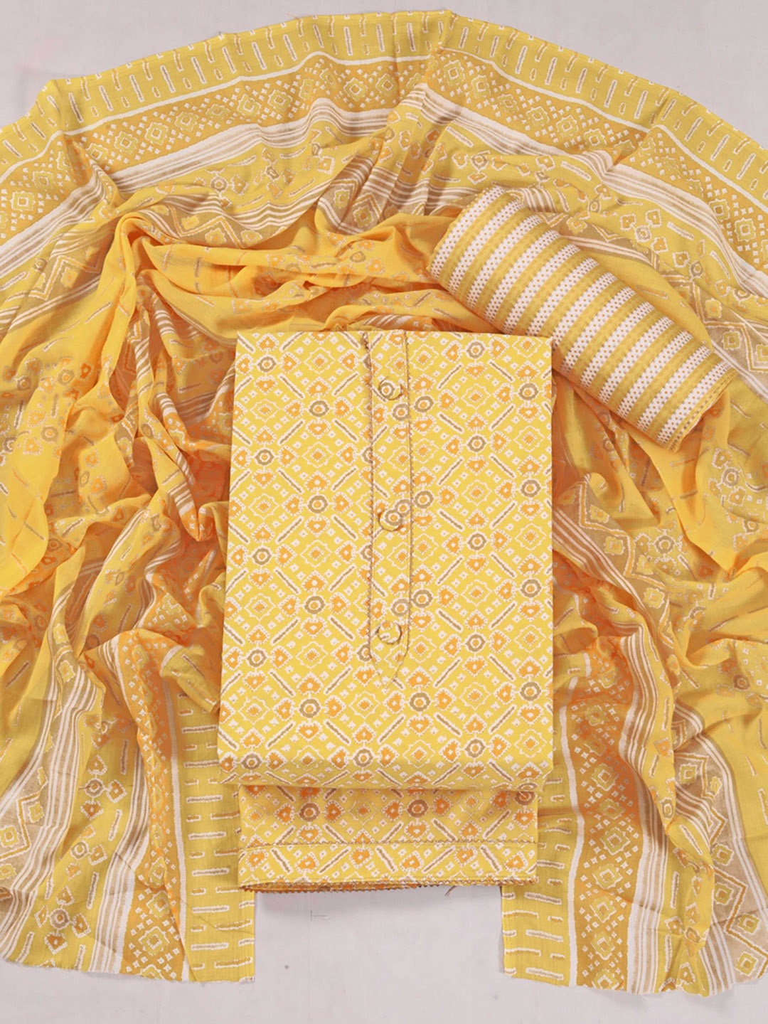 

Panzora Ethnic Motifs Printed Unstitched Dress Material, Yellow
